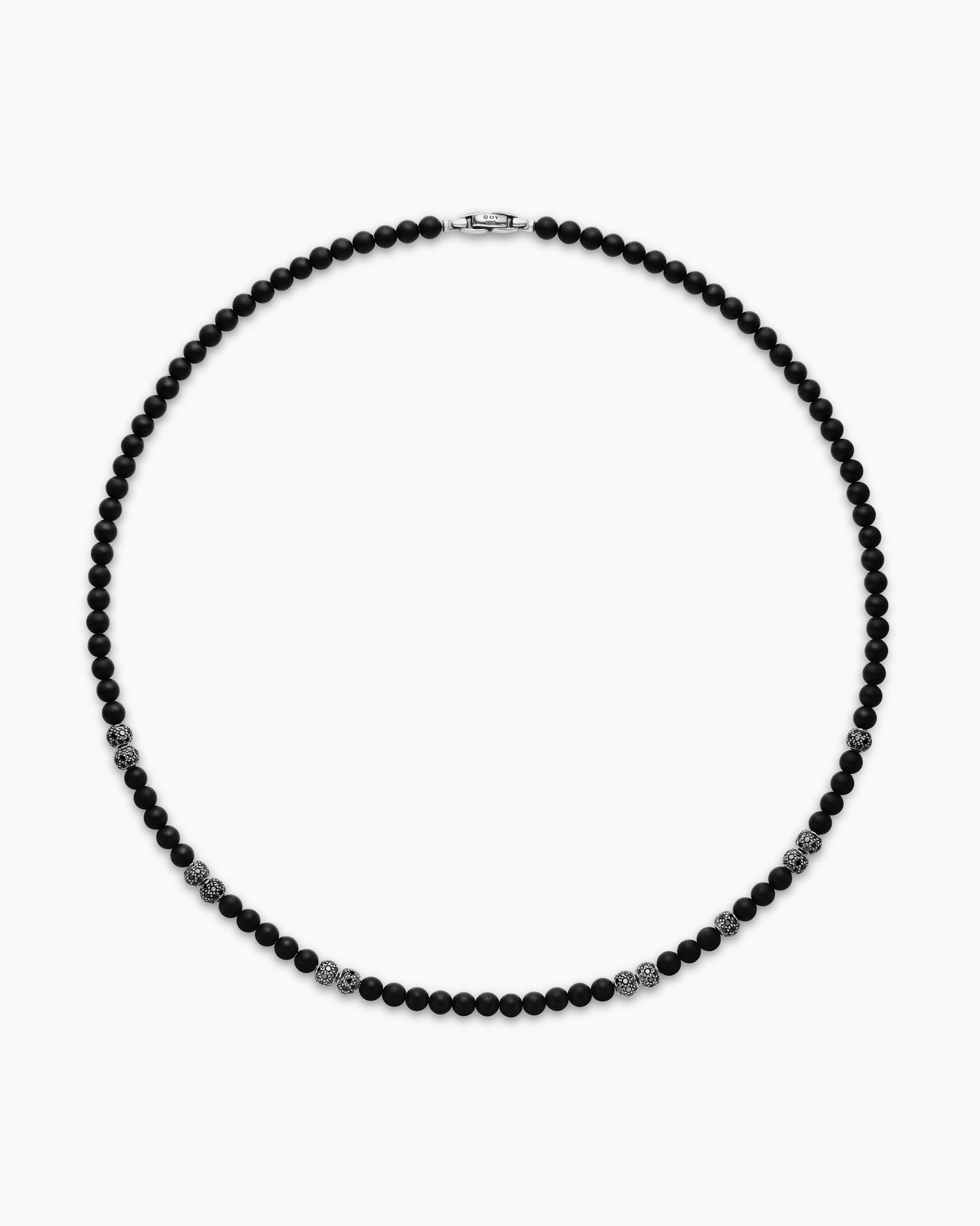 Spiritual Beads Necklace in Sterling Silver with Black Onyx and Pavé Black Diamonds, 6mm - Image 4