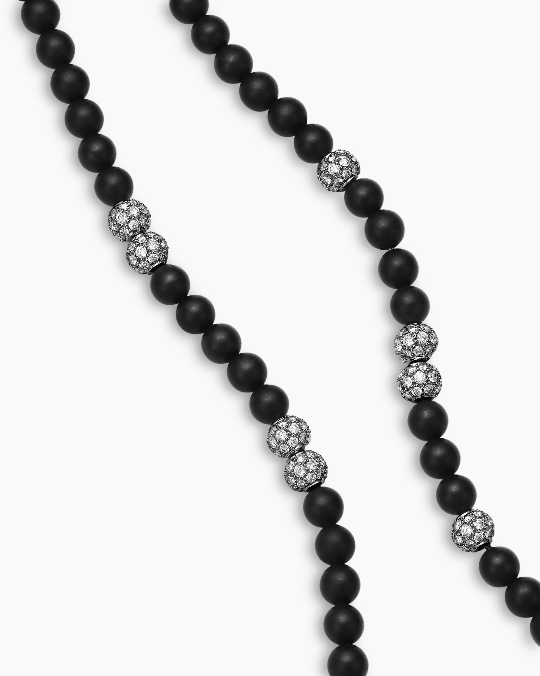 Spiritual Beads Necklace in Sterling Silver with Black Onyx and Pavé Diamonds, 6mm - Image 3