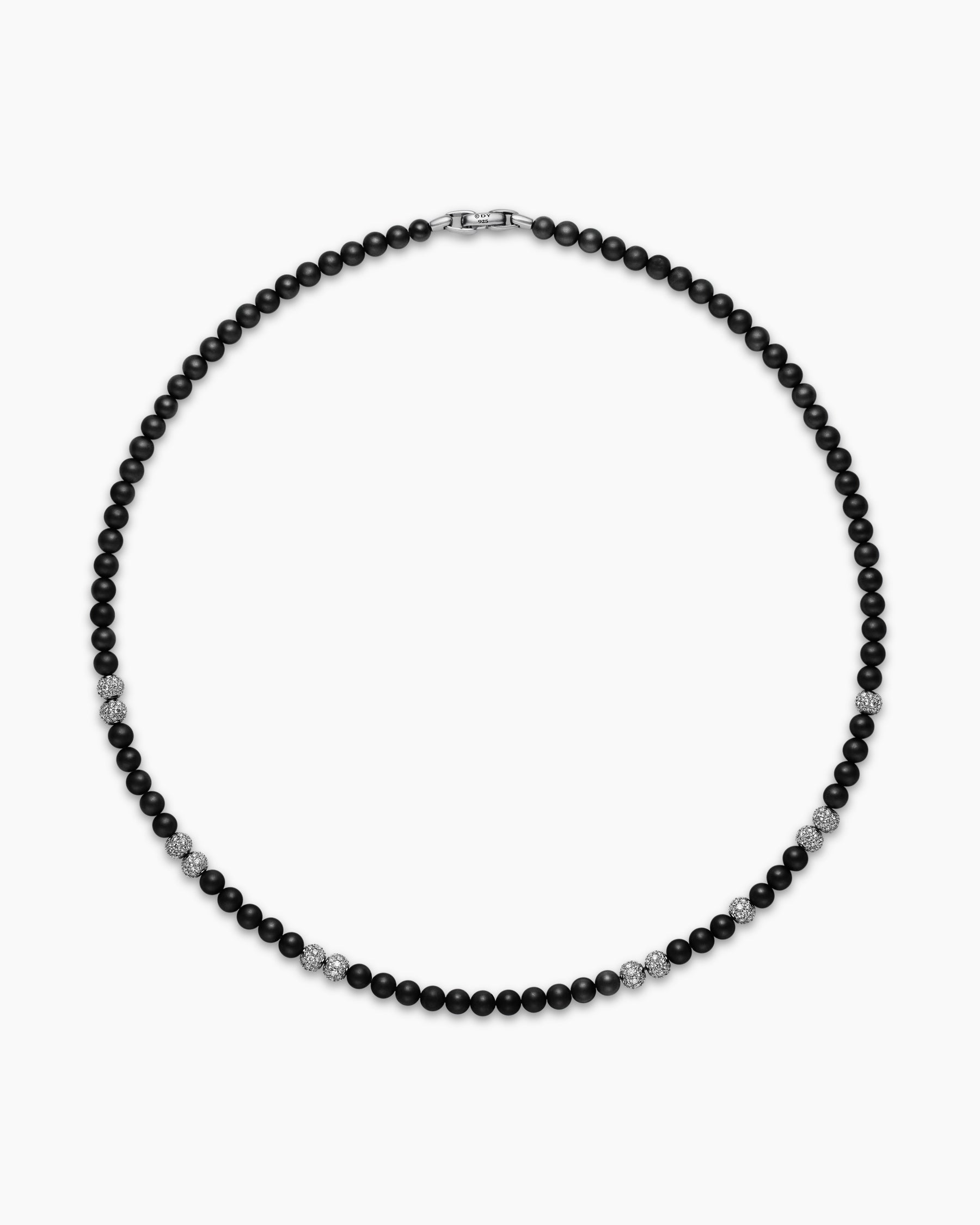 Spiritual Beads Necklace in Sterling Silver with Black Onyx and Pavé Diamonds, 6mm - Image 4