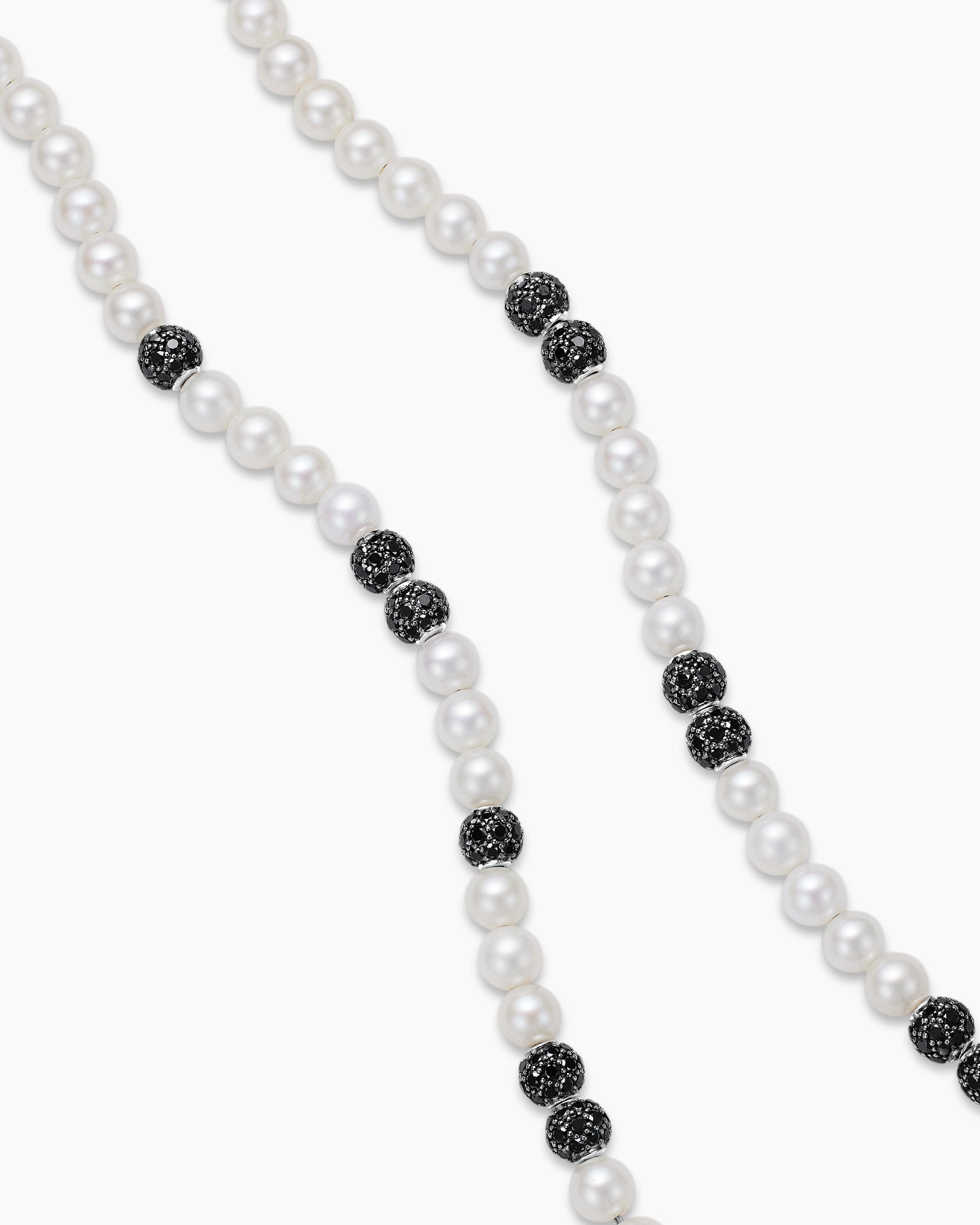 Spiritual Beads Necklace in Sterling Silver with Pearls and Pavé Black Diamonds, 6mm - Image 3