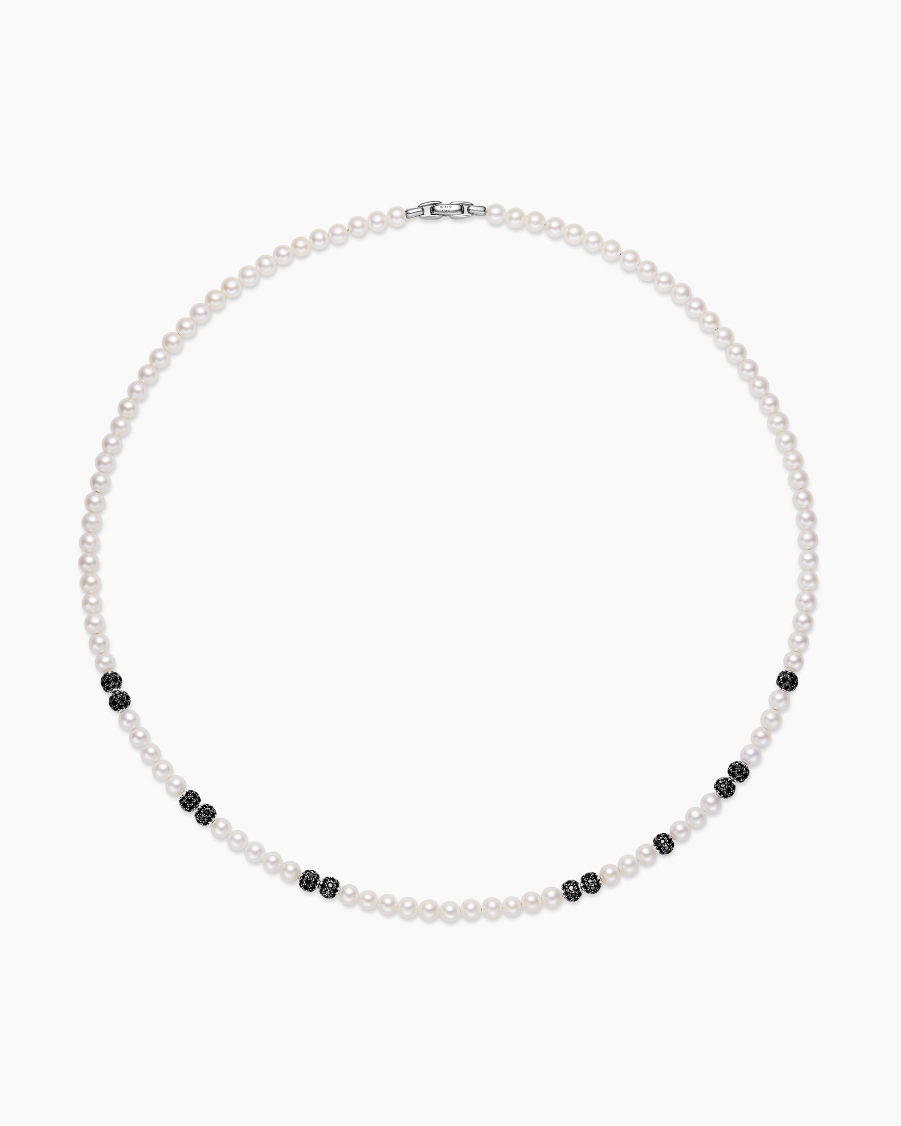 Spiritual Beads Necklace in Sterling Silver with Pearls and Pavé Black Diamonds, 6mm - Image 4