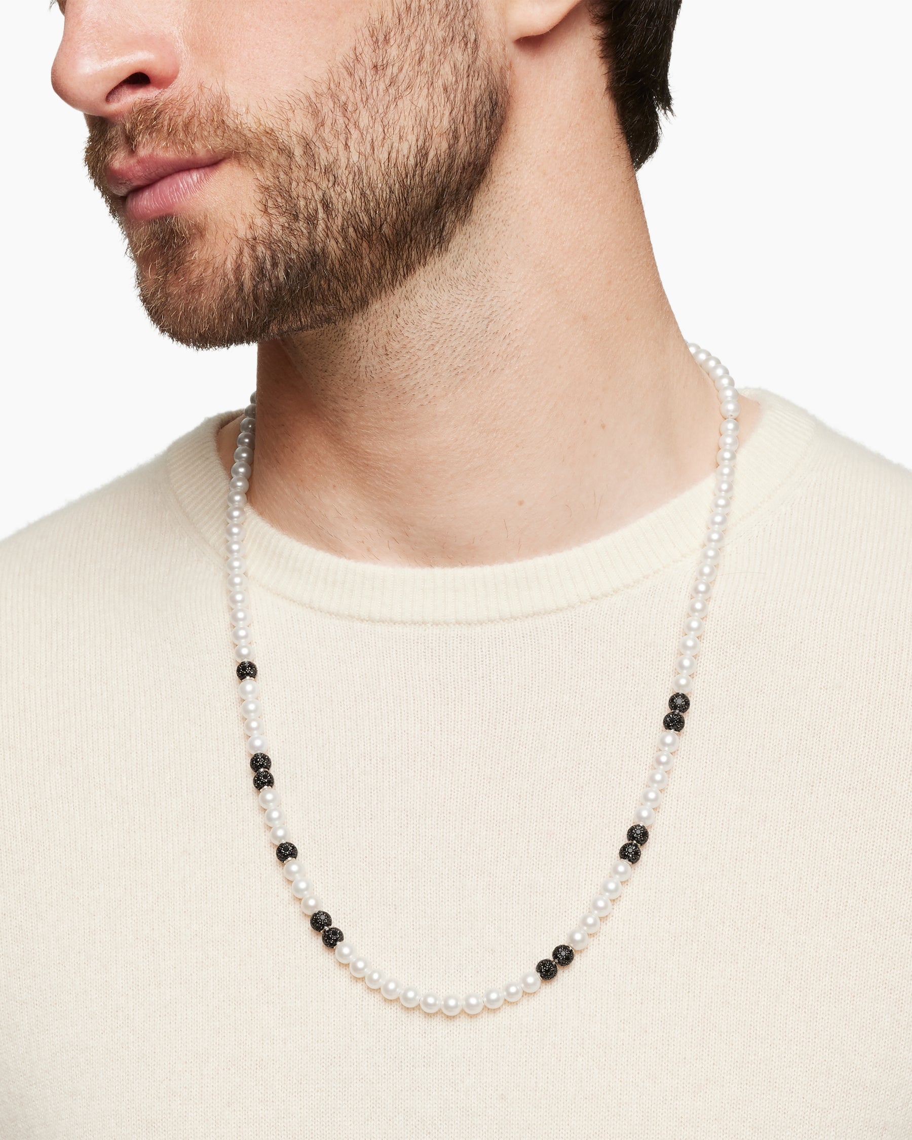 Alternative view of Spiritual Beads Necklace in Sterling Silver with Pearls and Pavé Black Diamonds, 6mm