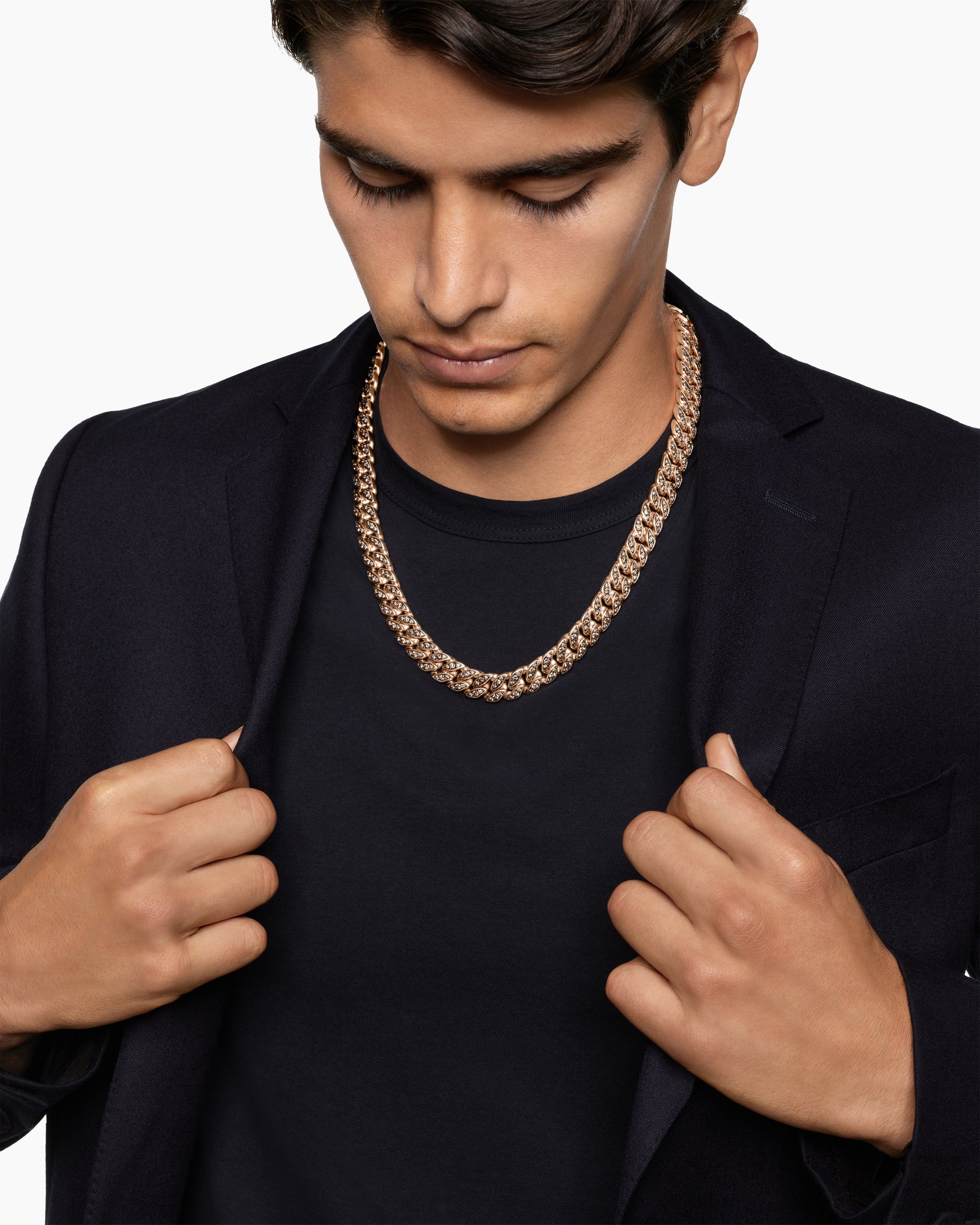 Alternative view of Curb Chain Necklace in 18K Rose Gold with Cognac Diamonds, 11.5mm