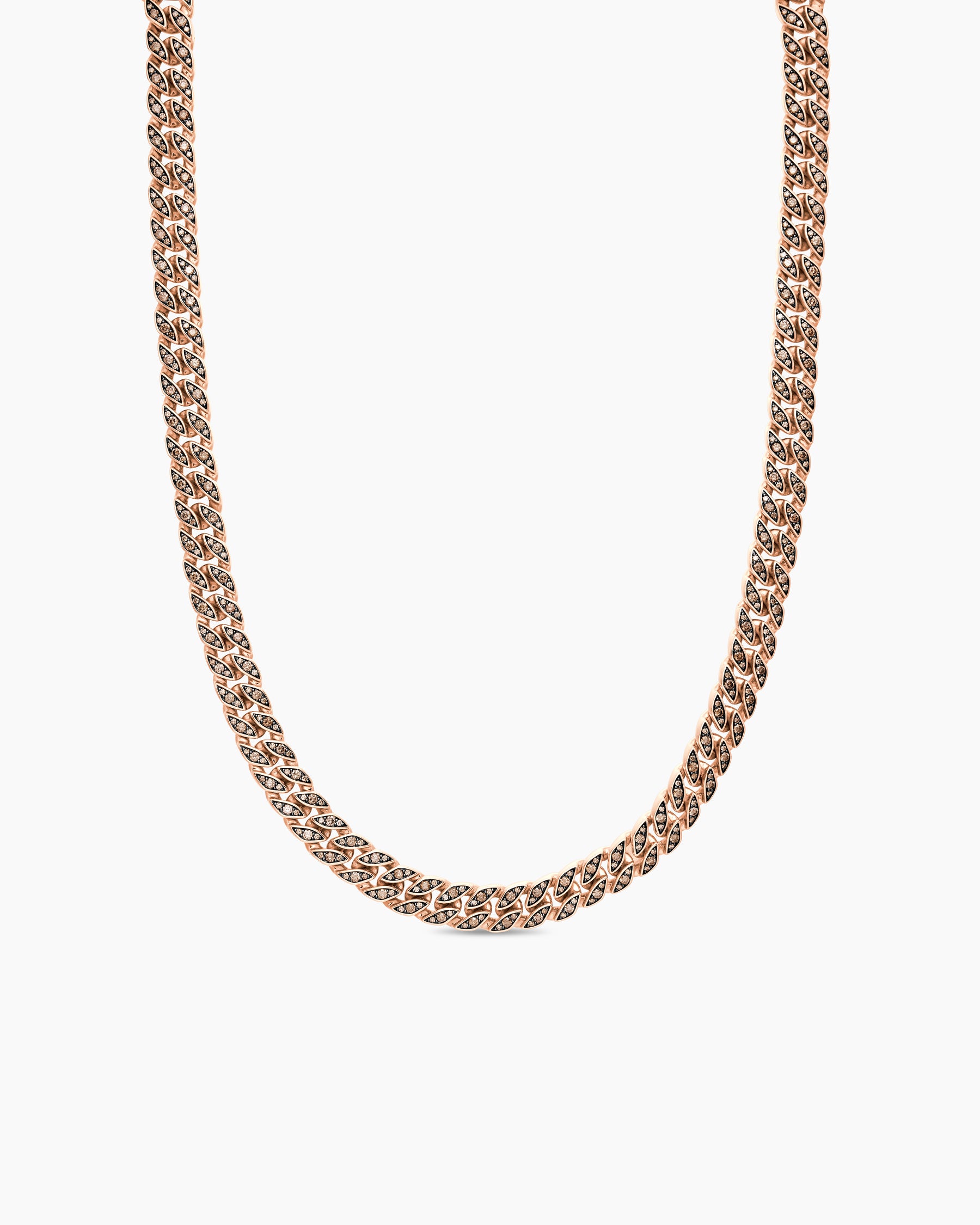 Curb Chain Necklace in 18K Rose Gold with Cognac Diamonds, 11.5mm