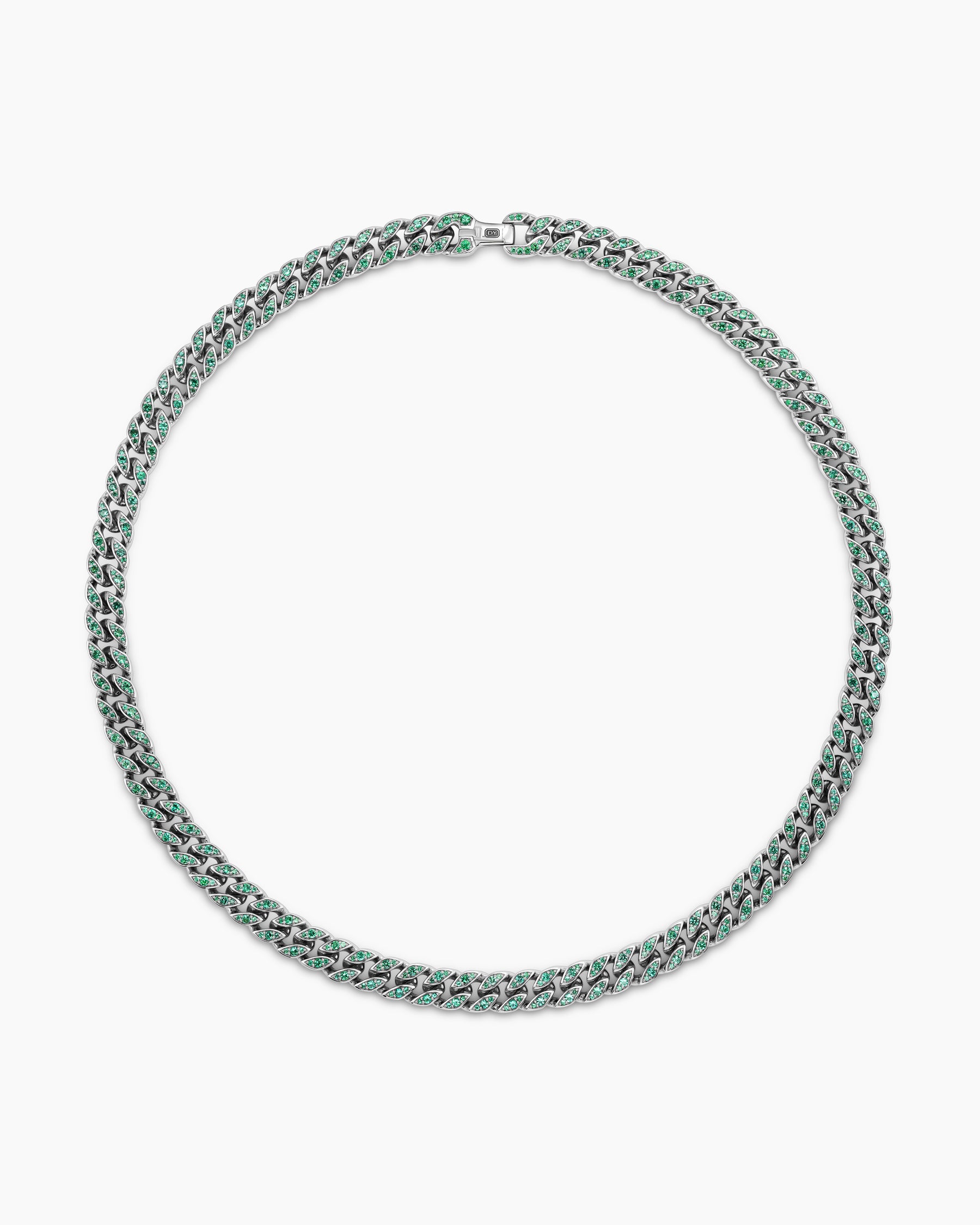 Alternative view of Curb Chain Necklace in 18K White Gold with Emeralds, 11.5mm