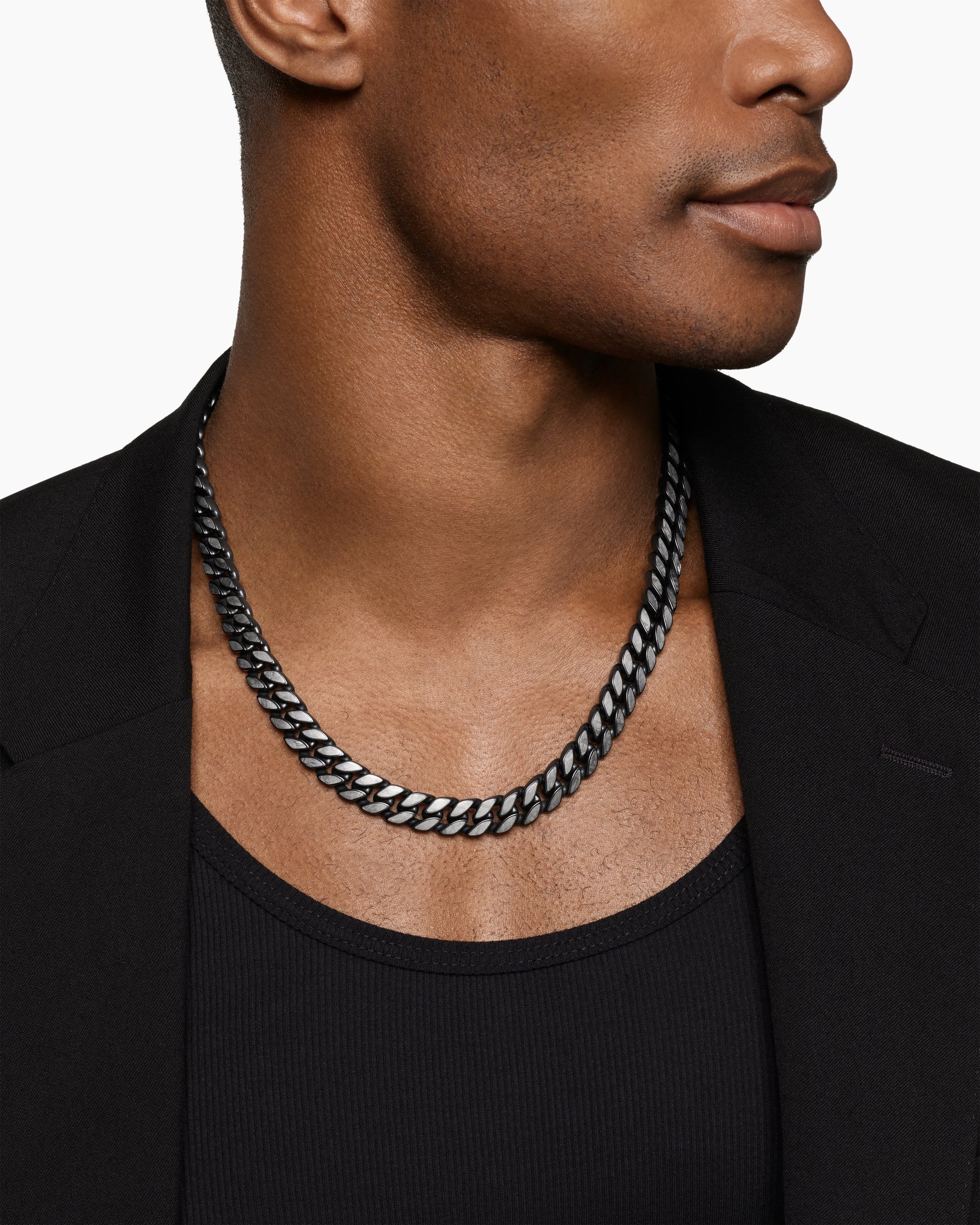 Alternative view of Curb Chain Necklace in Black Titanium with Meteorite, 11.5mm