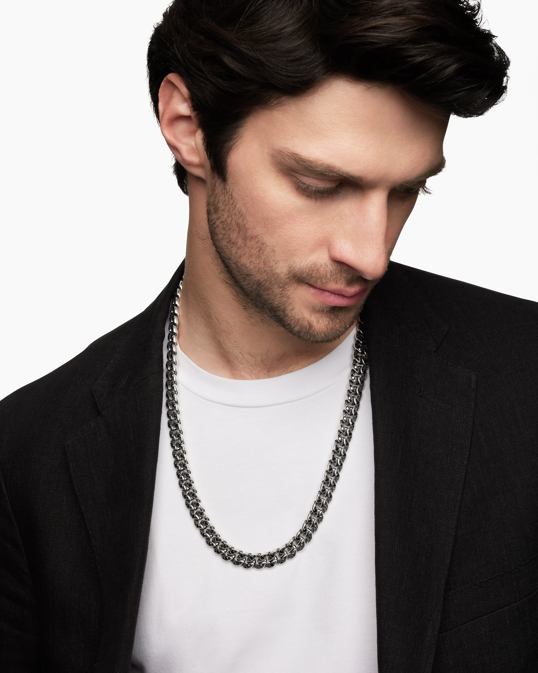 Curb Chain Necklace in Sterling Silver with Black Diamonds, 11.5mm - Image 6