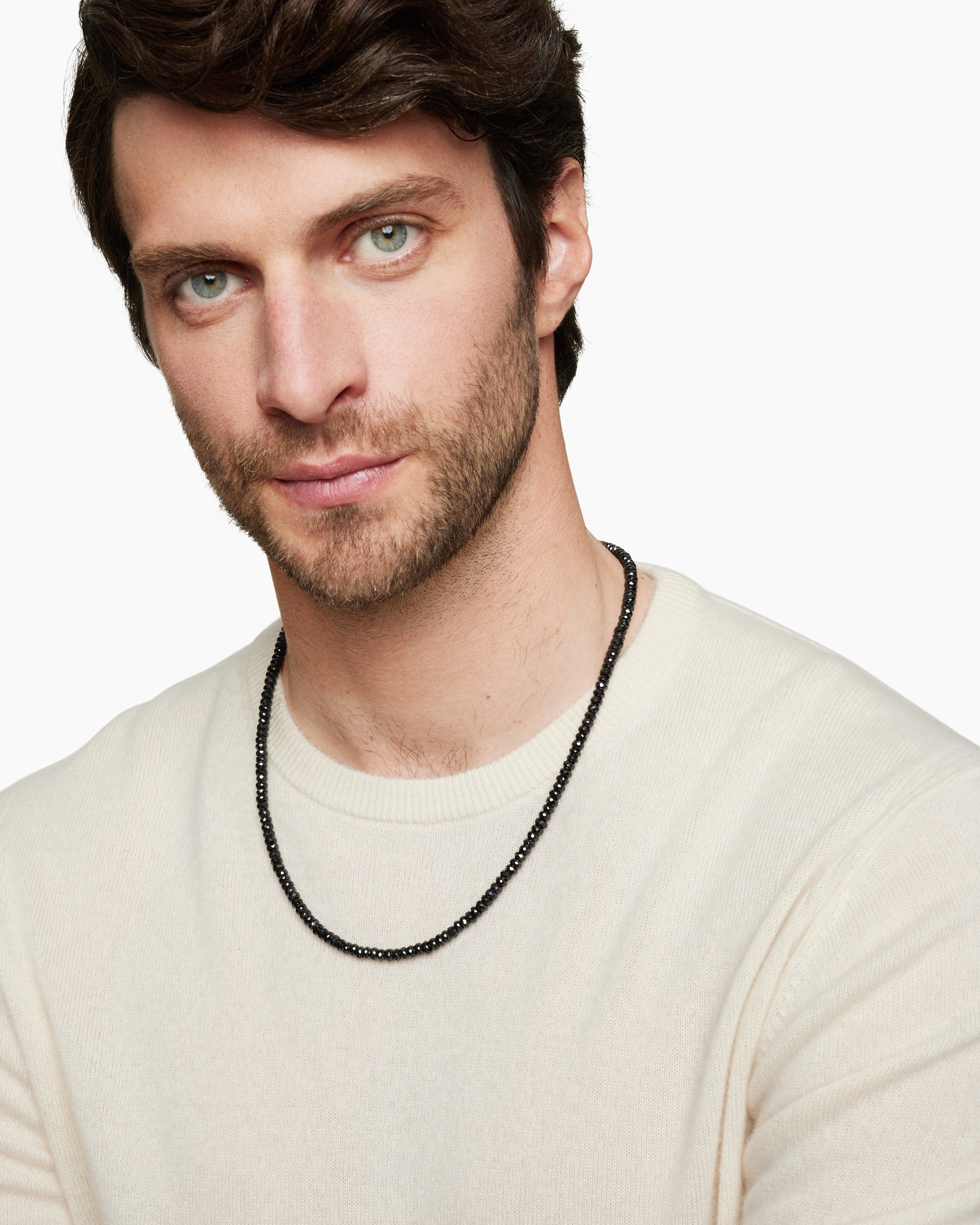 Alternative view of Spiritual Beads Necklace in Sterling Silver with Black Spinel, 5mm