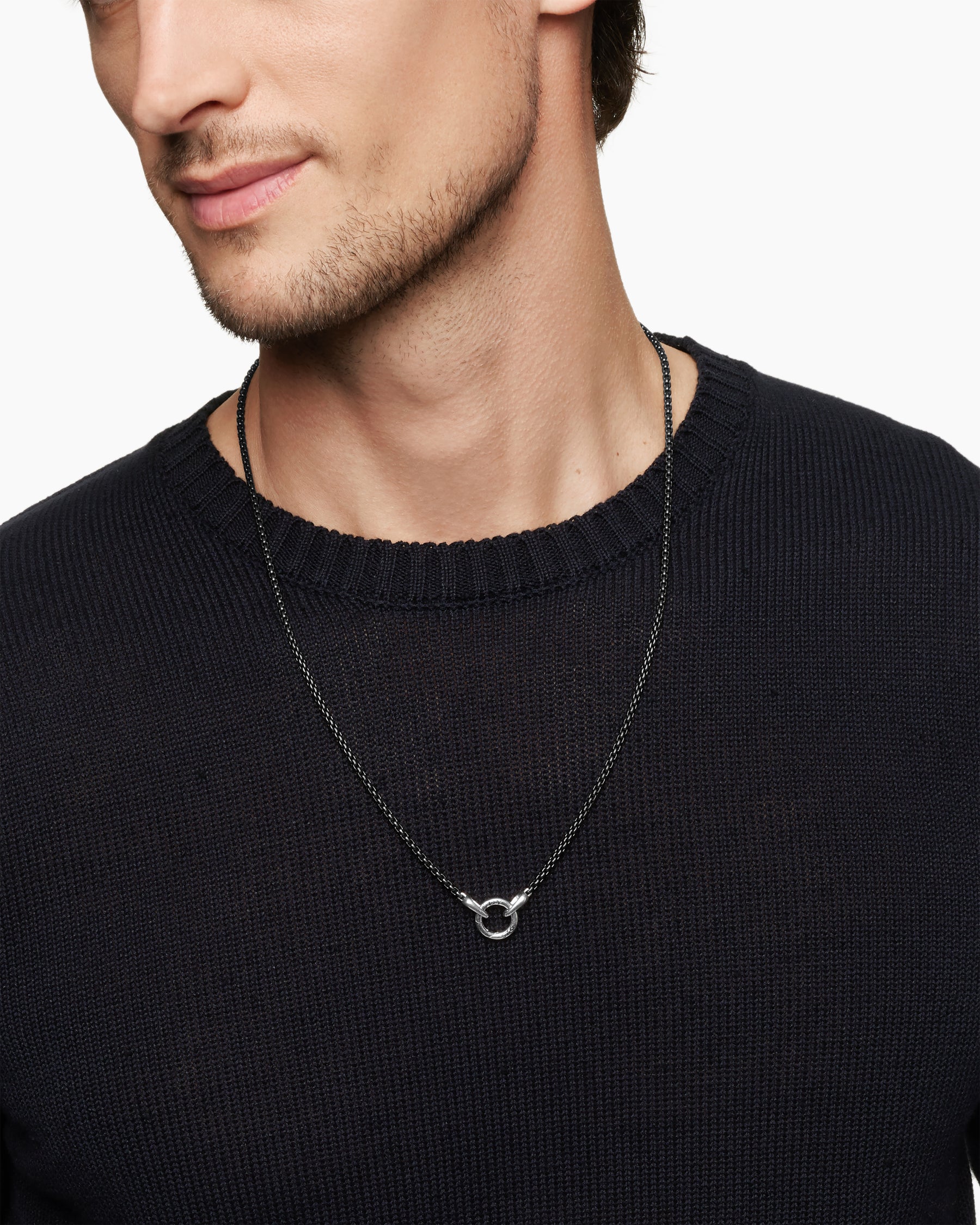 Alternative view of Smooth Amulet Box Chain Necklace in Darkened Stainless Steel, 2.7mm