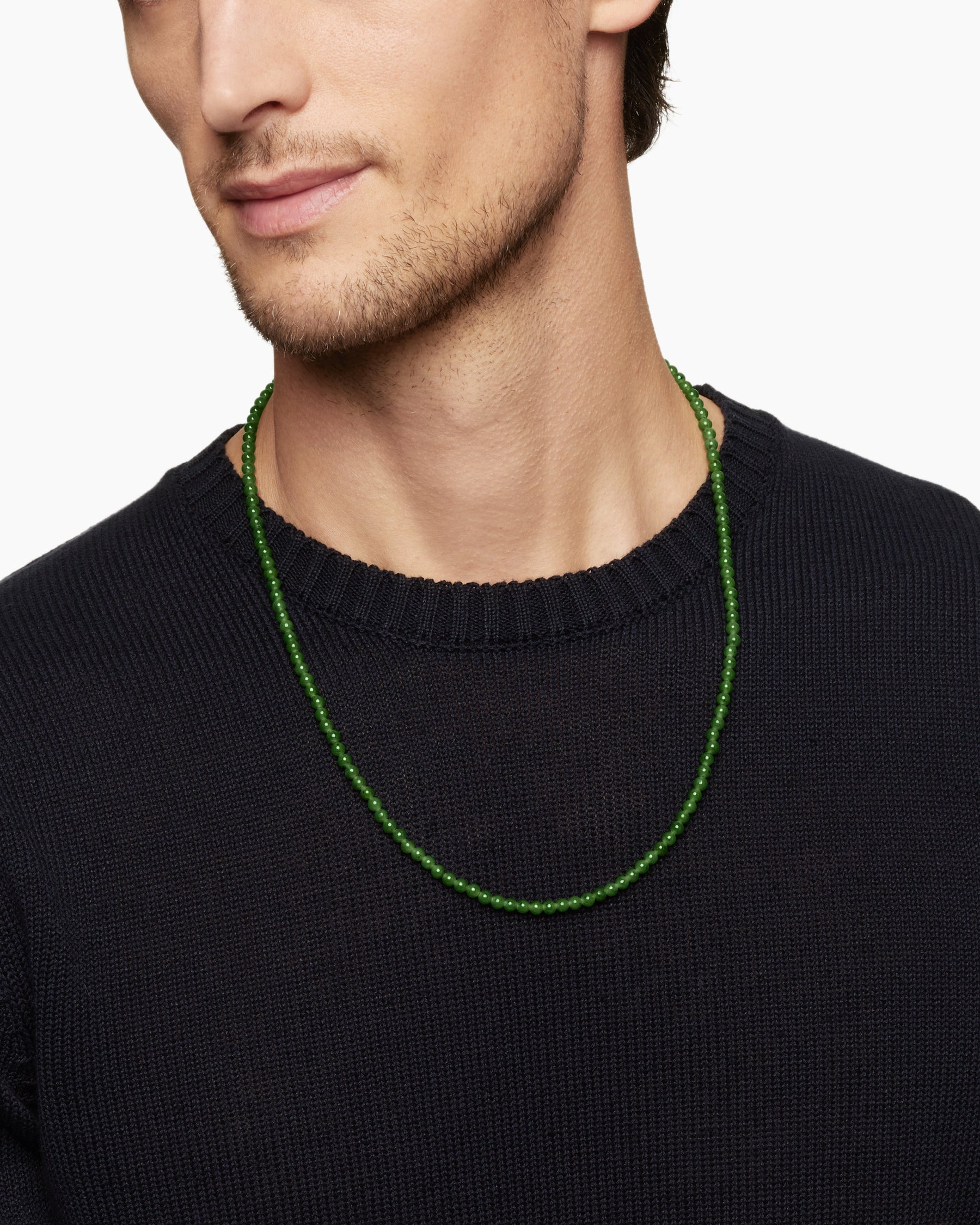 Alternative view of Spiritual Beads Necklace with Nephrite Jade and 18K Yellow Gold, 4mm