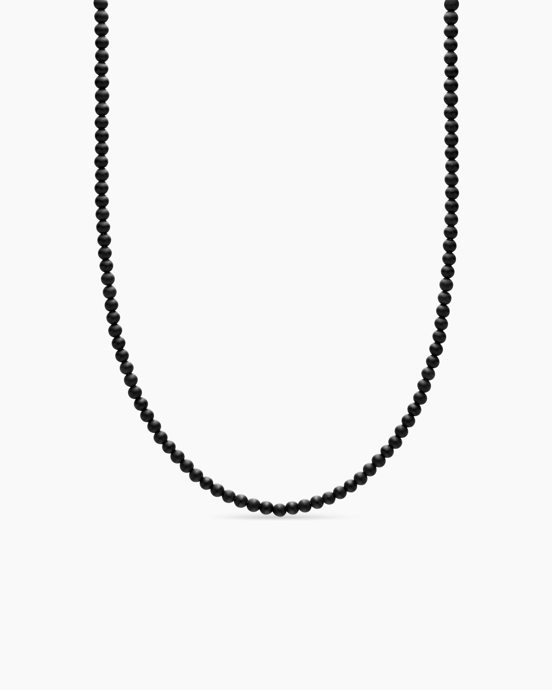 Spiritual Beads Necklace with Black Onyx and Sterling Silver, 4mm