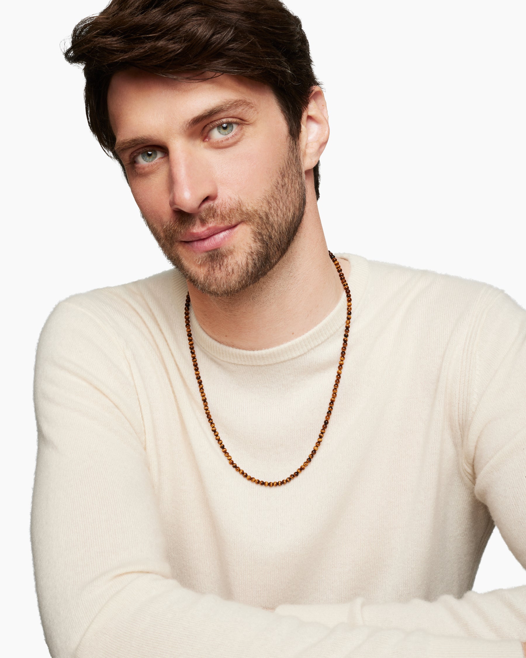 Alternative view of Spiritual Beads Necklace with Tiger's Eye and Sterling Silver, 4mm