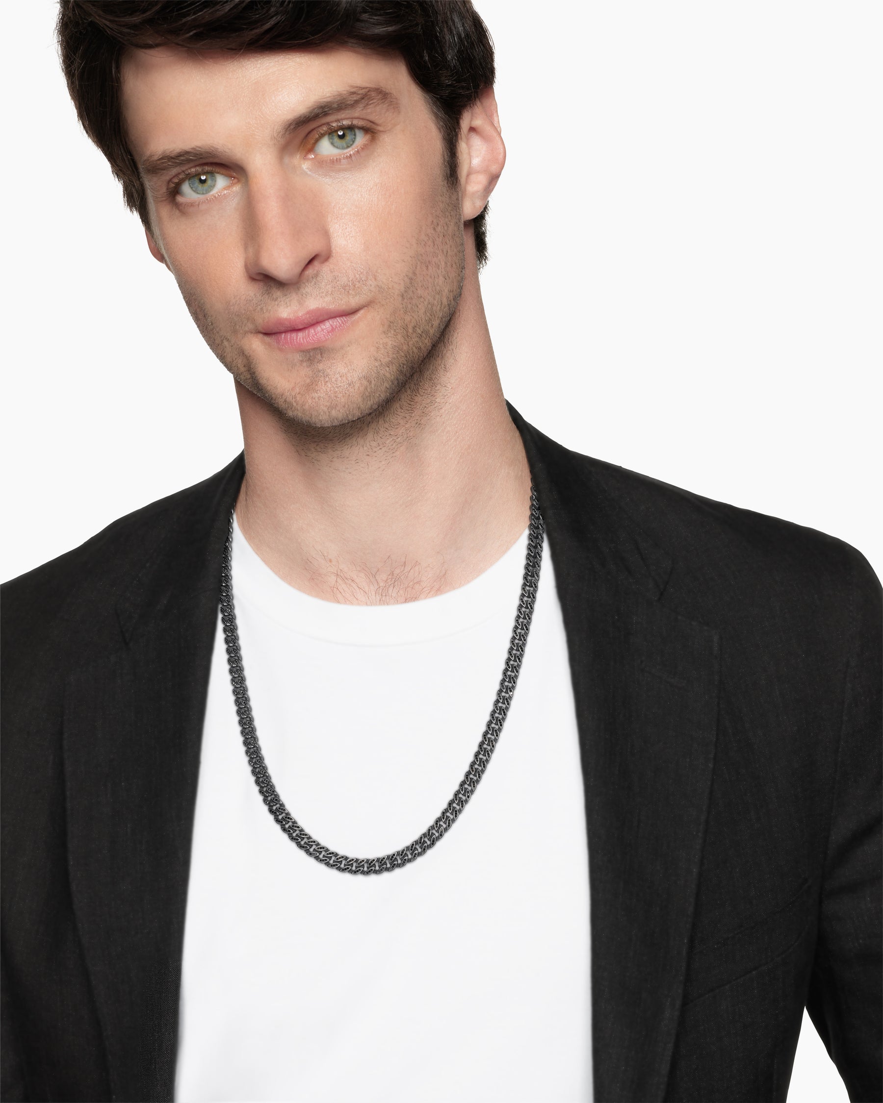 Alternative view of Curb Chain Necklace in Black Titanium with Black Diamonds, 8mm