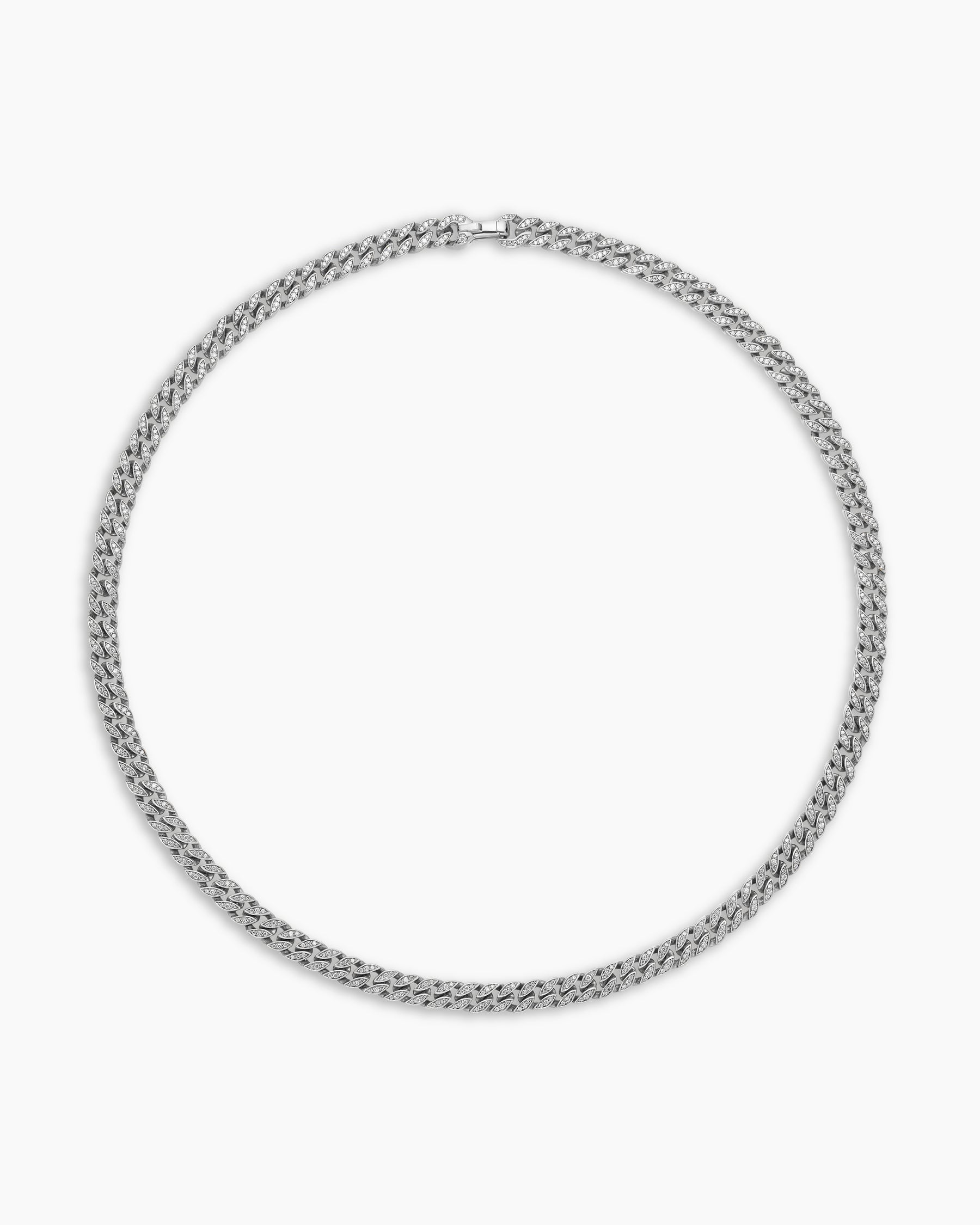 Curb Chain Necklace in Platinum with Diamonds, 8mm - Image 3