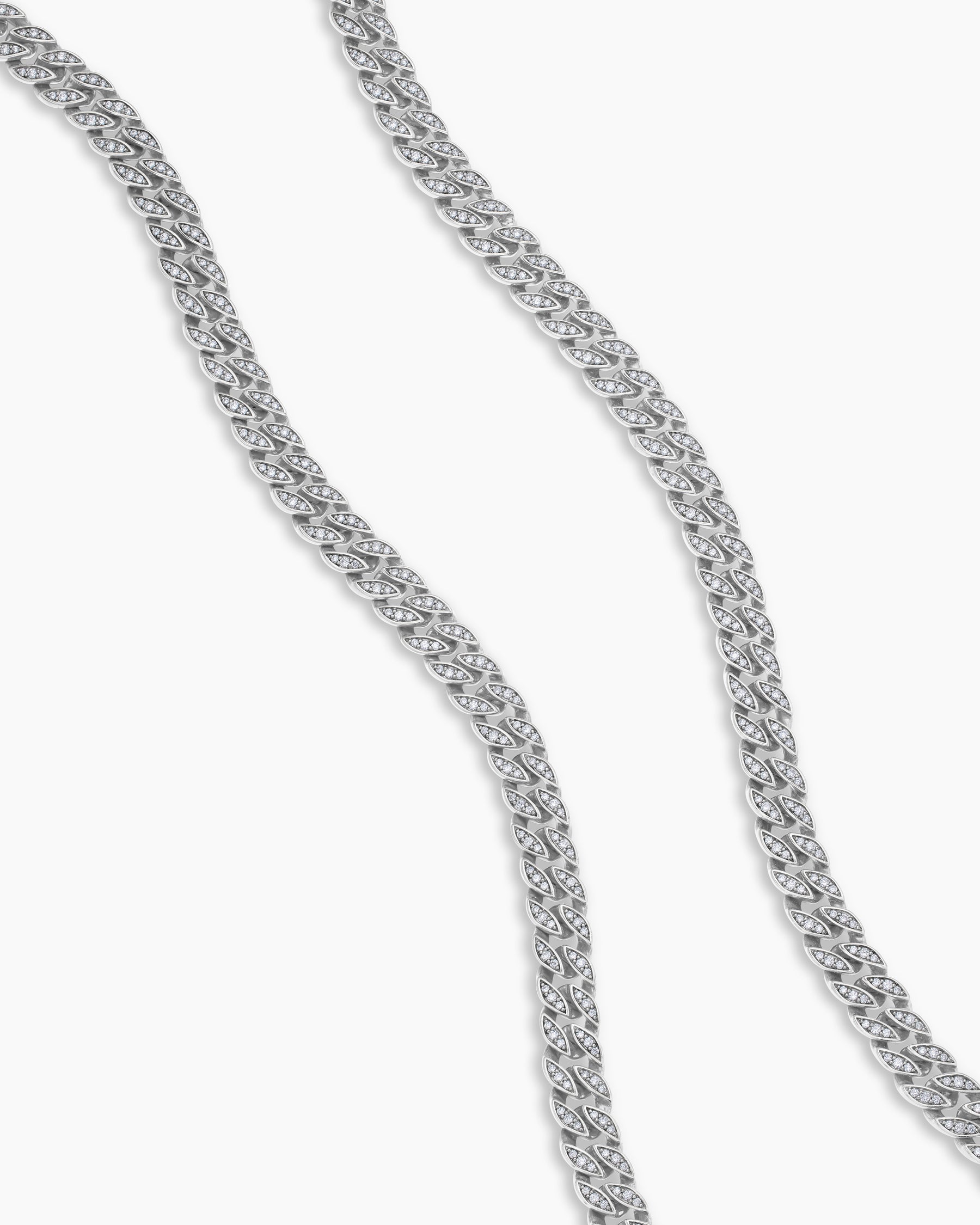 Alternative view of Curb Chain Necklace in Sterling Silver with Diamonds, 8mm