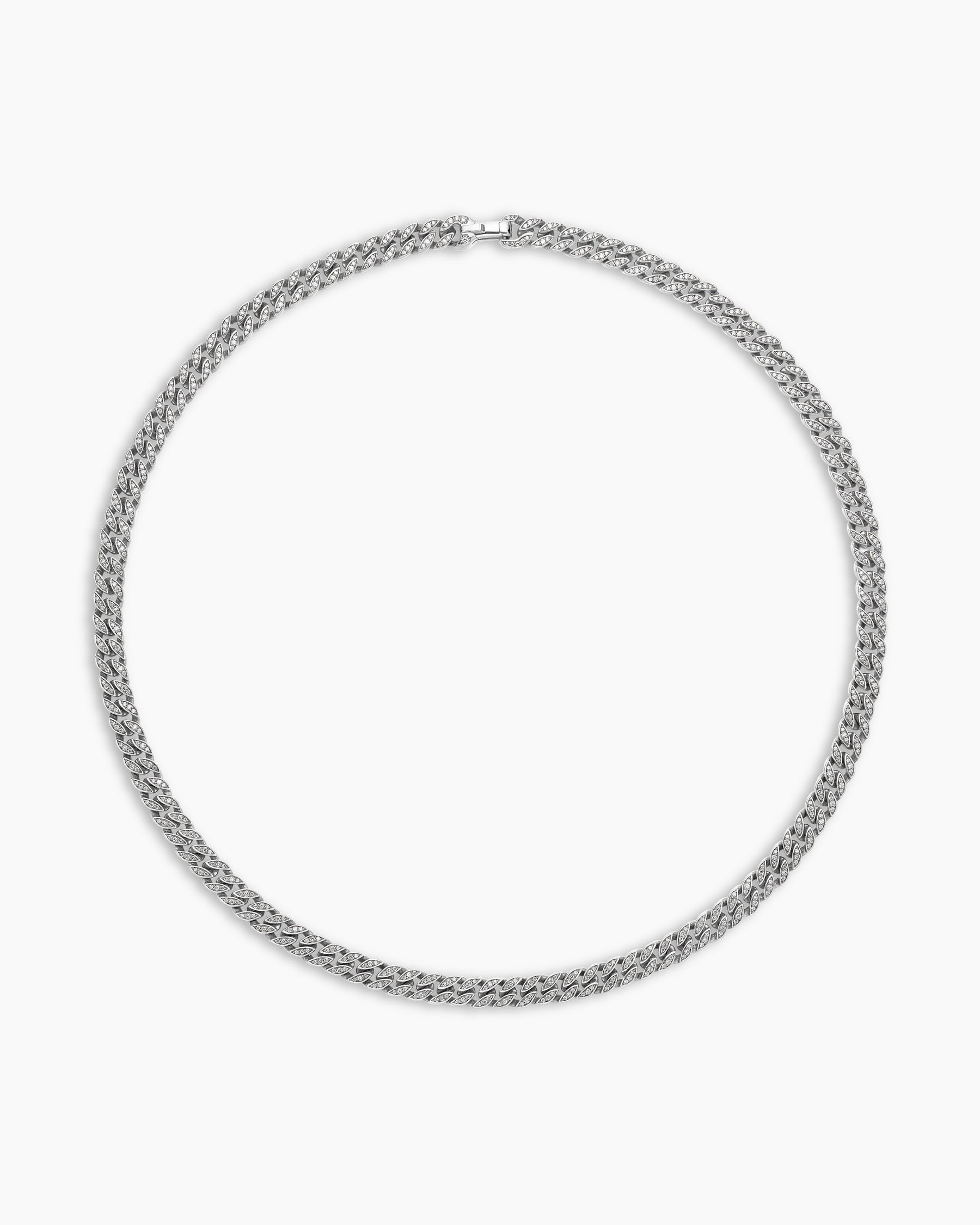 Curb Chain Necklace in Sterling Silver with Diamonds, 8mm - Image 3