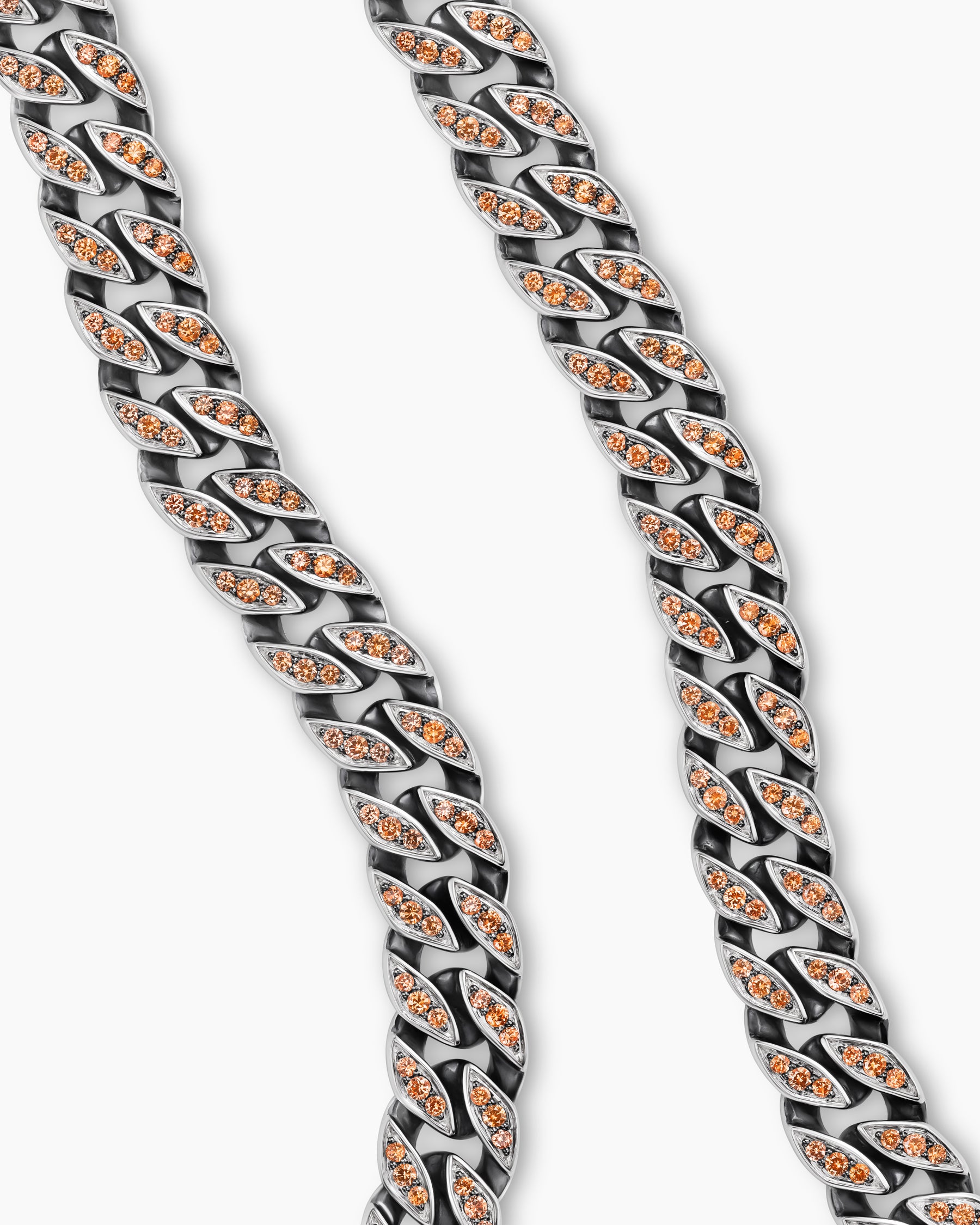Alternative view of Curb Chain Necklace in Sterling Silver with Orange Sapphires, 8mm