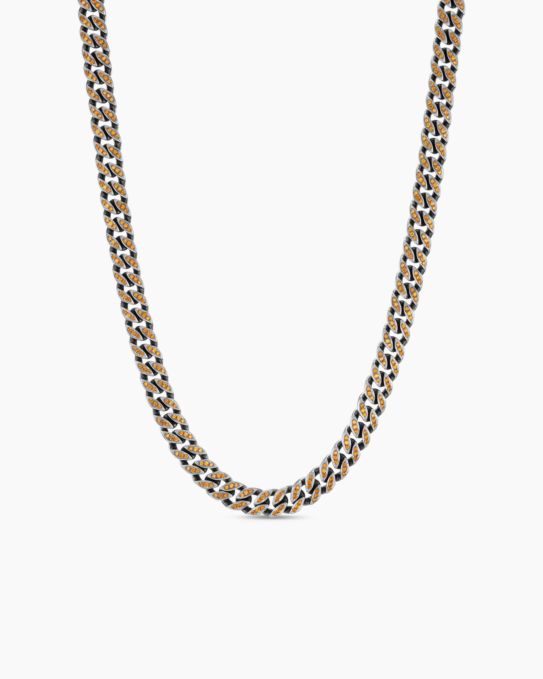 Curb Chain Necklace in Sterling Silver with Orange Sapphires, 8mm