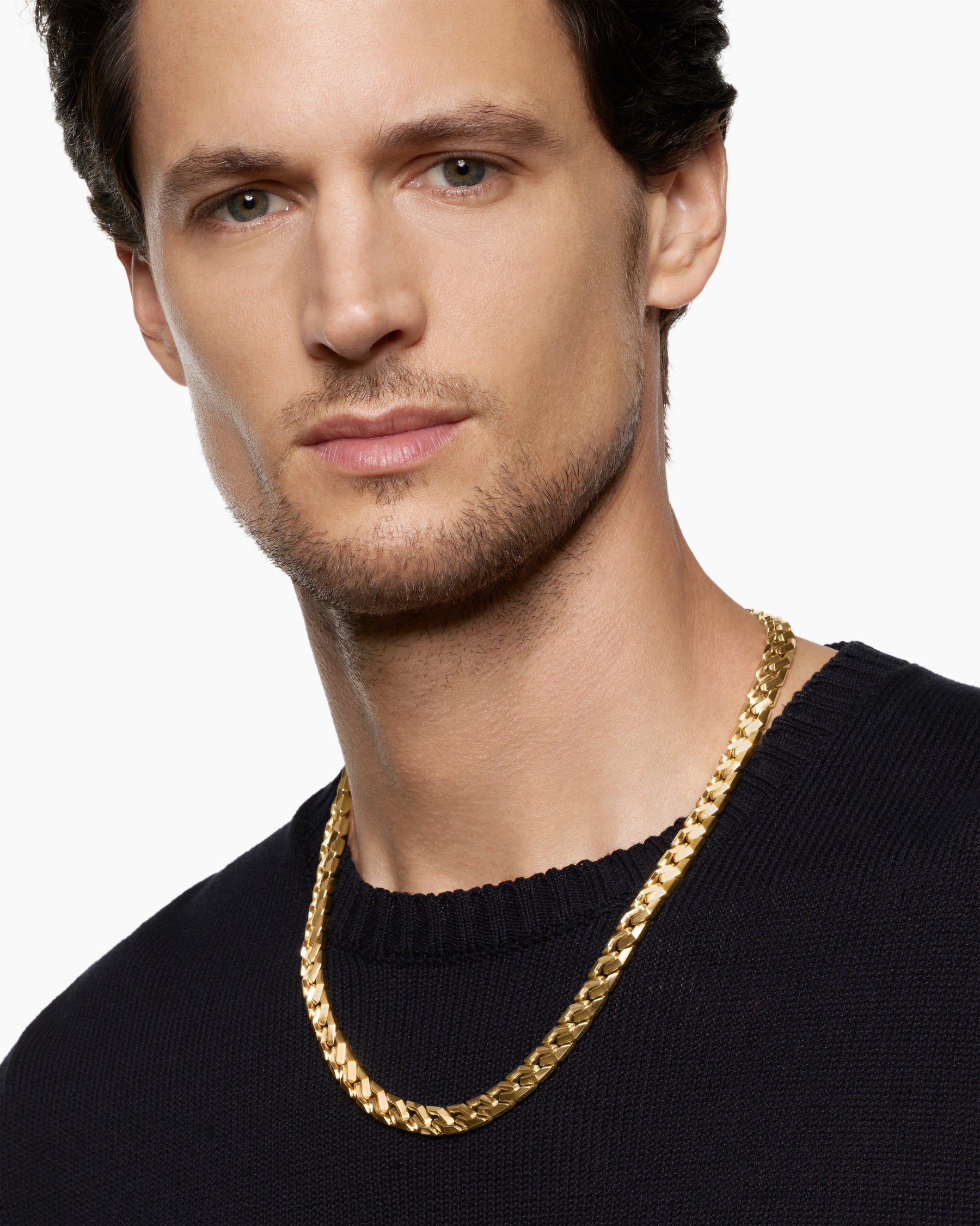 Alternative view of Curb Chain Angular Link Necklace in 18K Yellow Gold, 8.7mm