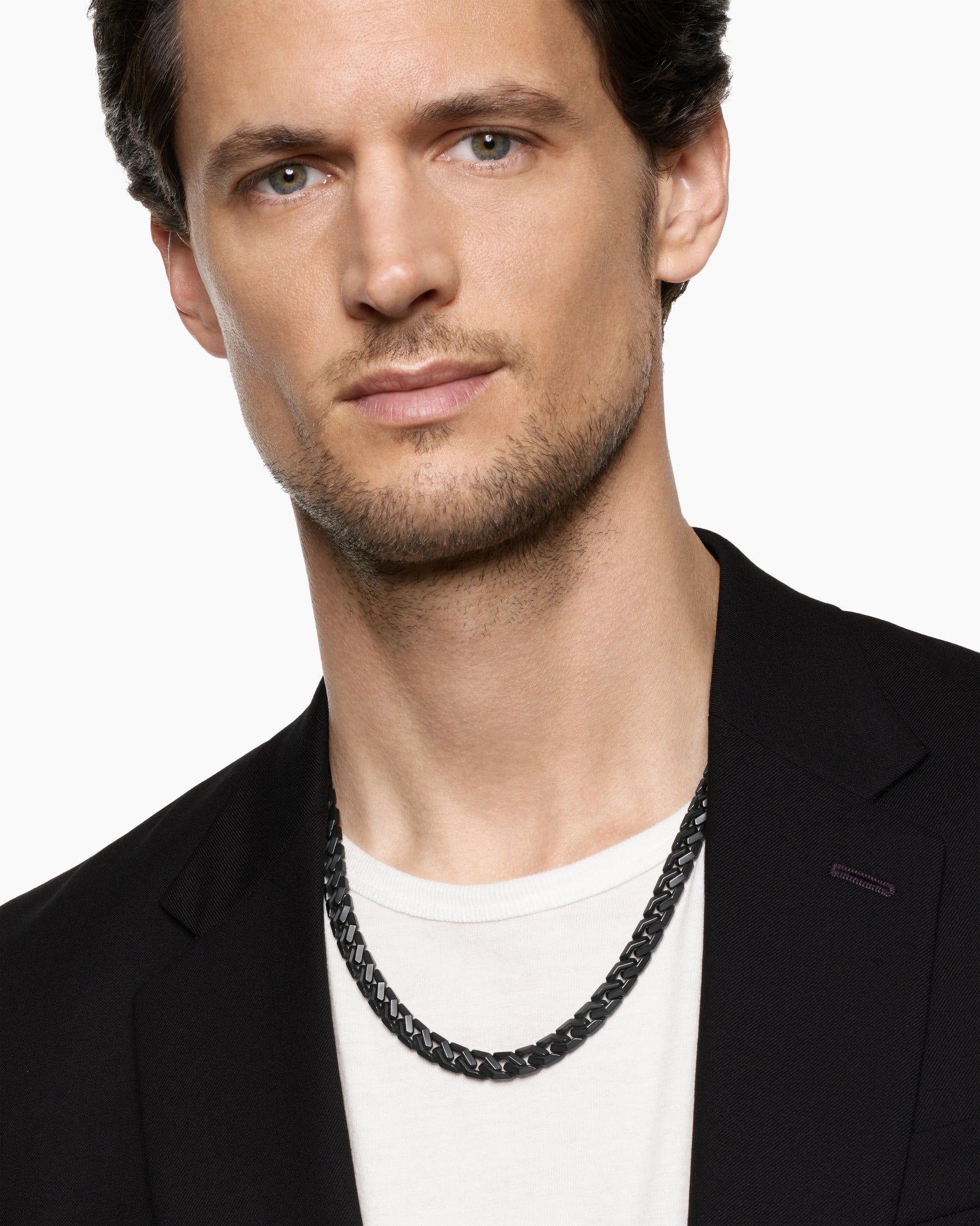 Alternative view of Curb Chain Angular Link Necklace in Black Titanium, 8.7mm