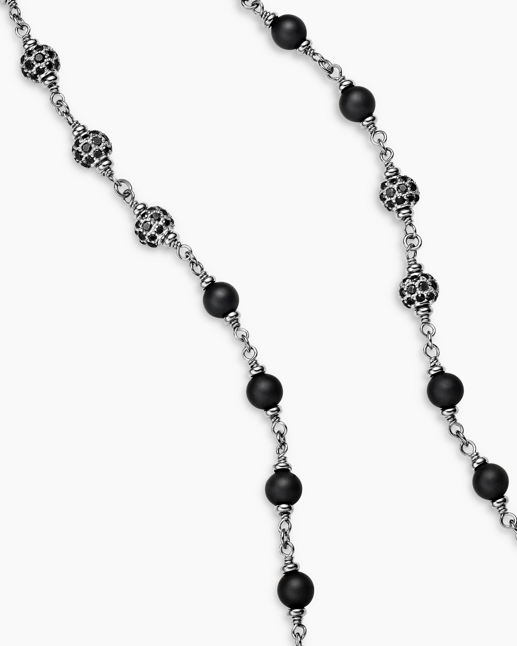Spiritual Beads Necklace in Sterling Silver with Black Onyx and Black Diamonds, 6mm - Image 3