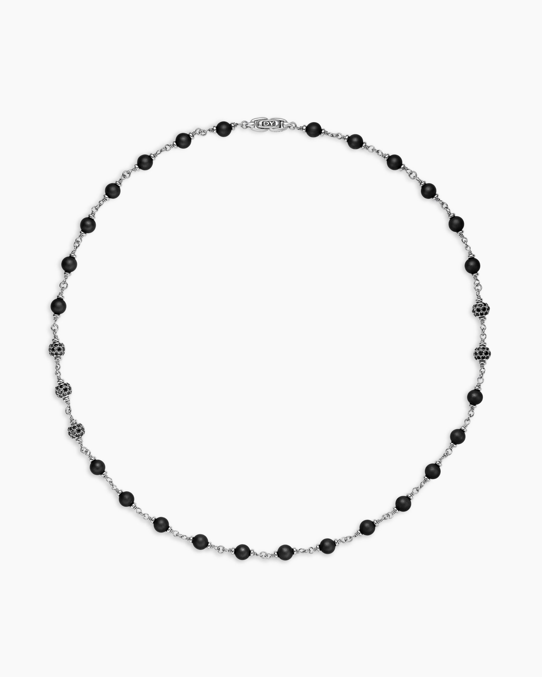 Spiritual Beads Necklace in Sterling Silver with Black Onyx and Black Diamonds, 6mm - Image 4
