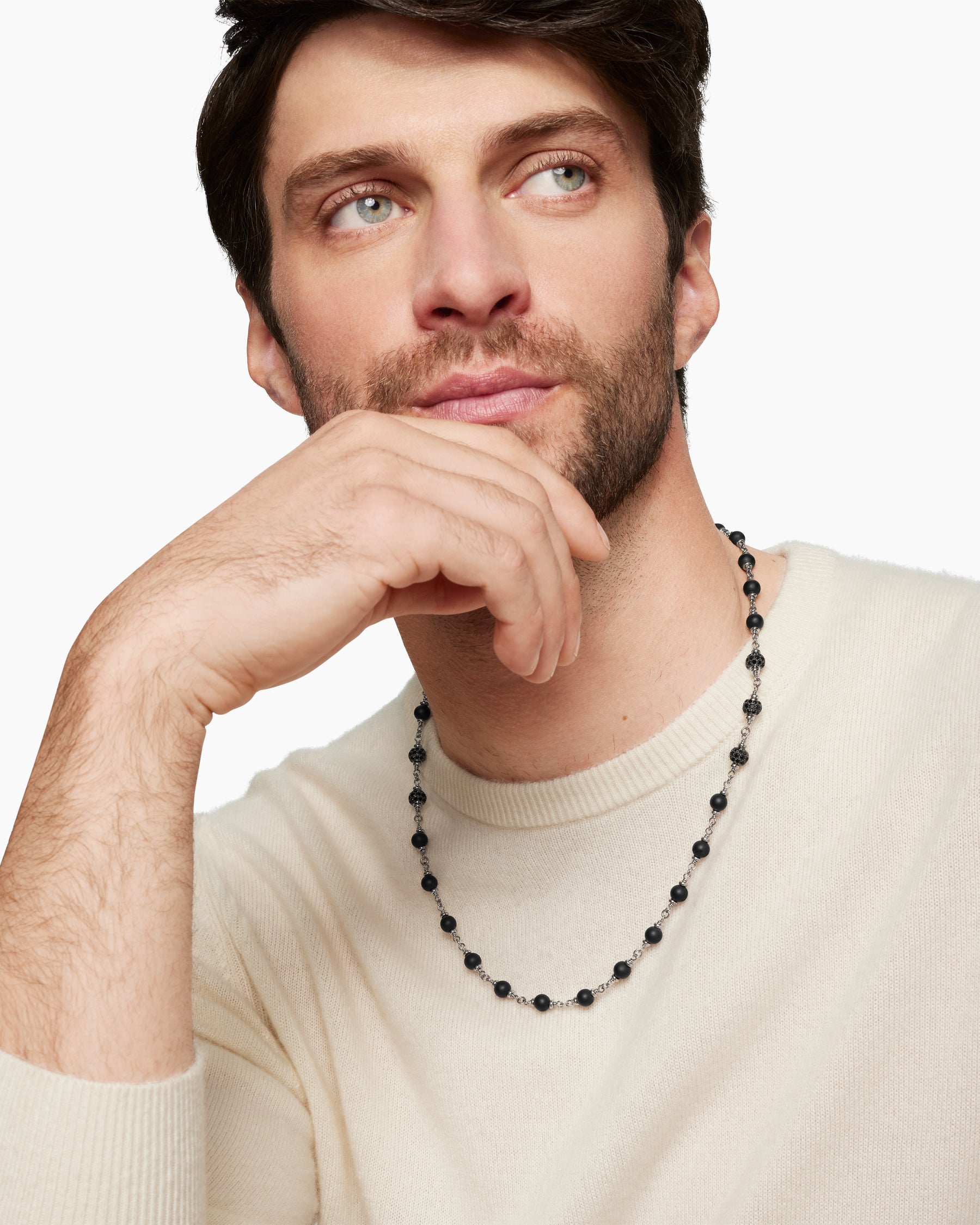 Alternative view of Spiritual Beads Necklace in Sterling Silver with Black Onyx and Black Diamonds, 6mm