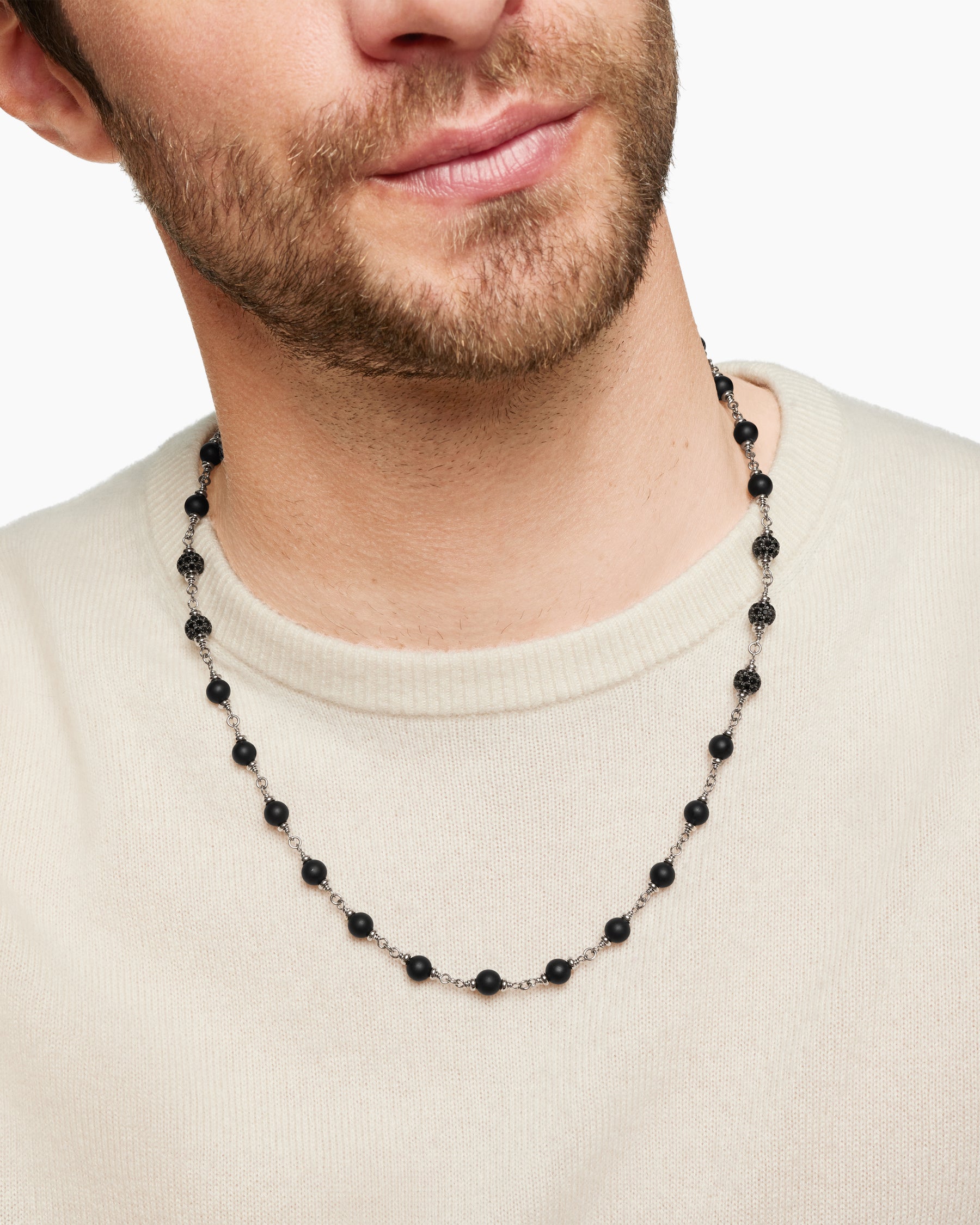 Spiritual Beads Necklace in Sterling Silver with Black Onyx and Black Diamonds, 6mm - Image 6