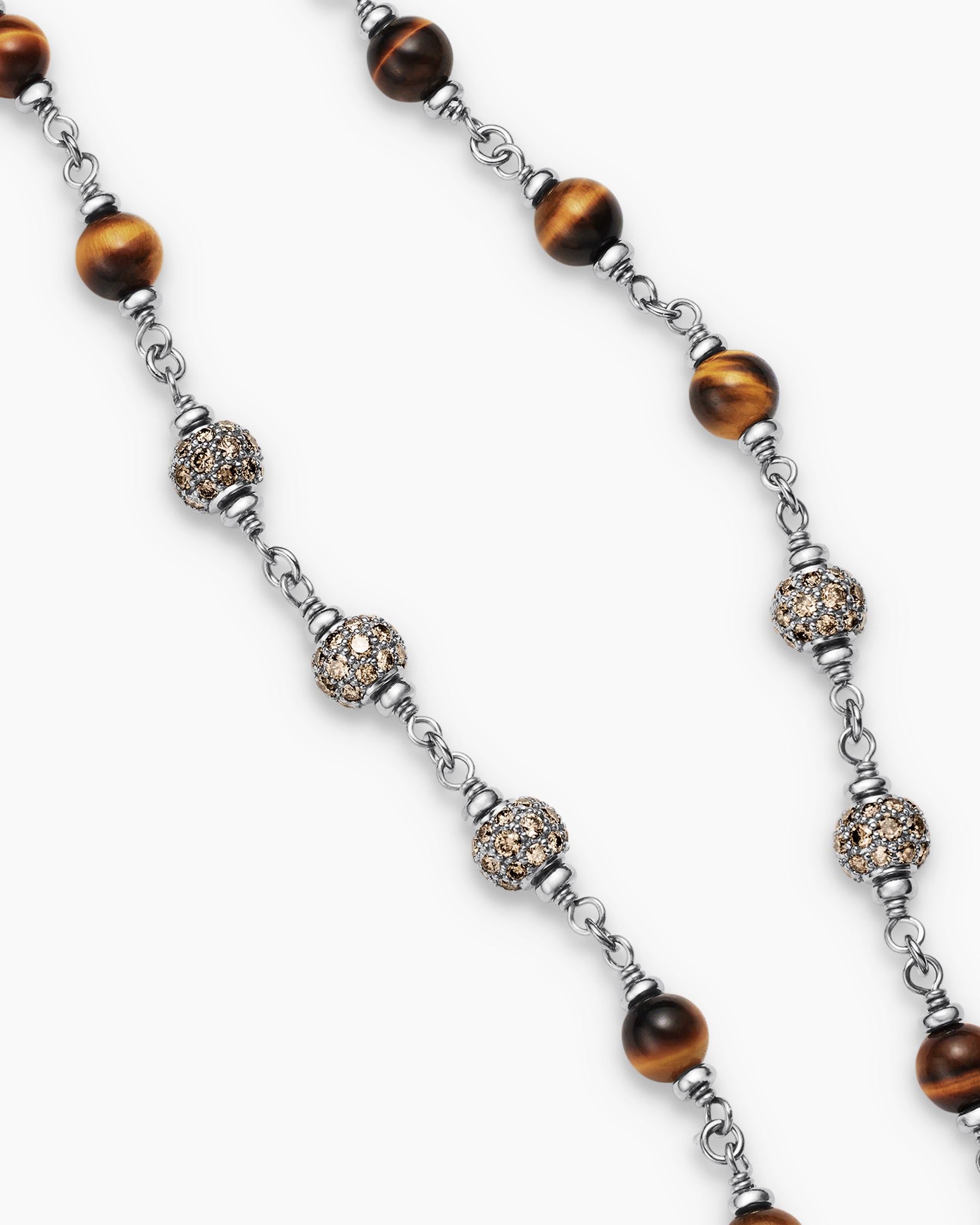 Spiritual Beads Necklace in Sterling Silver with Tiger's Eye and Cognac Diamonds, 6mm - Image 3