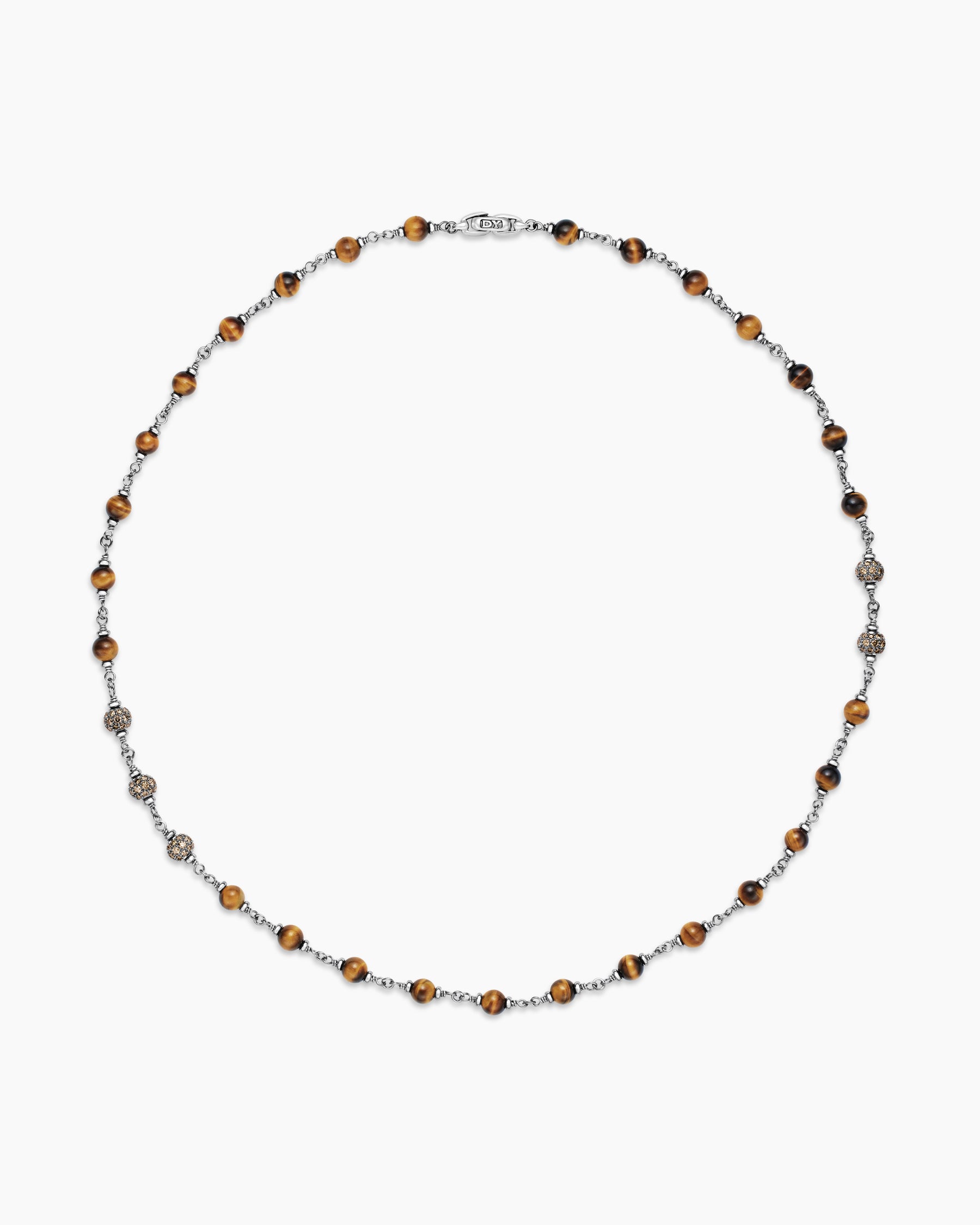 Spiritual Beads Necklace in Sterling Silver with Tiger's Eye and Cognac Diamonds, 6mm - Image 4