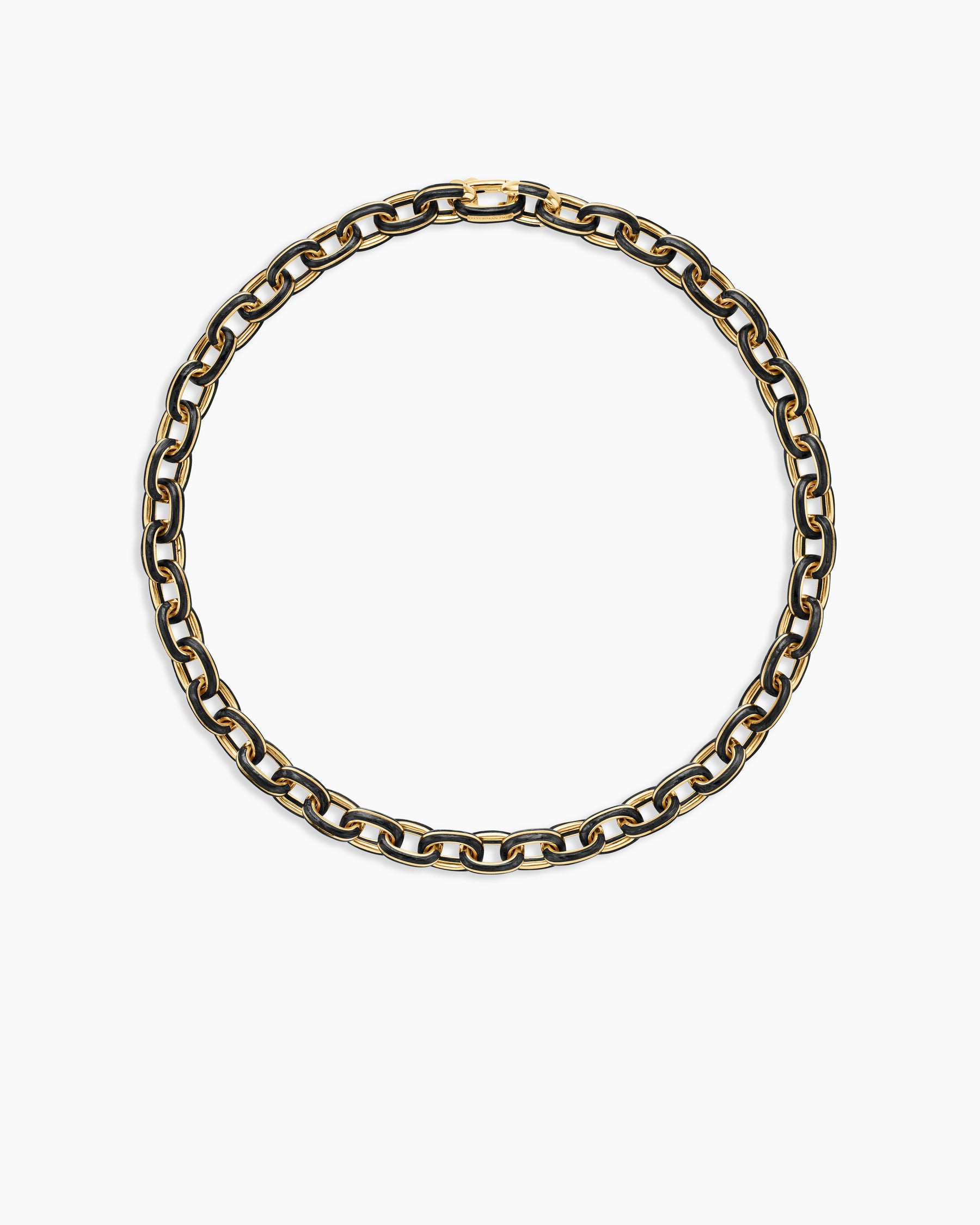 Streamline Oval Link Necklace in 18K Yellow Gold with Forged Carbon, 10.8mm - Image 3