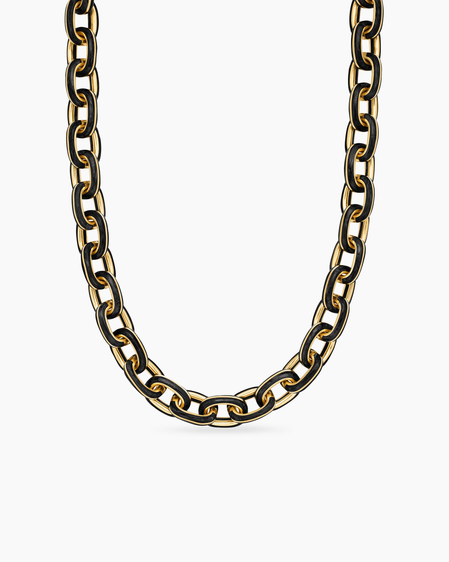 Streamline Oval Link Necklace in 18K Yellow Gold with Forged Carbon, 10.8mm