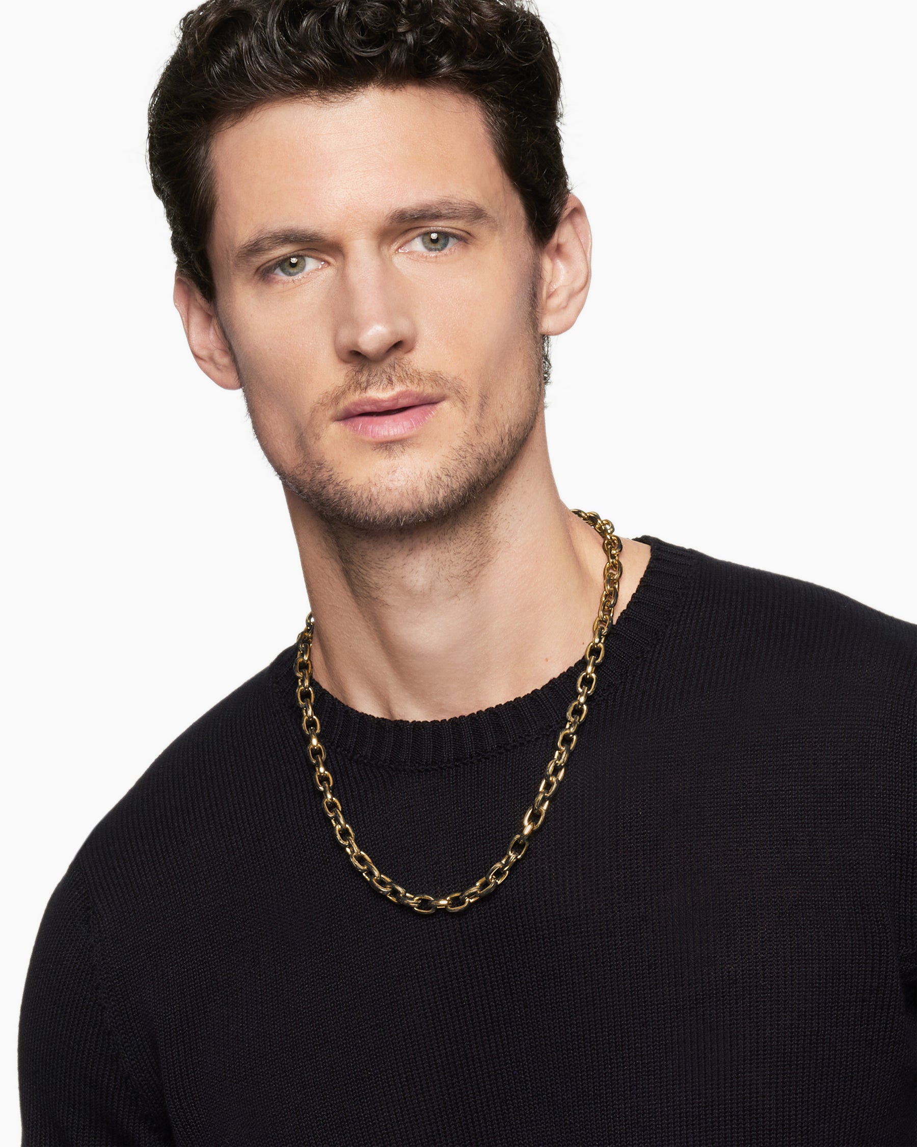Alternative view of Streamline Oval Link Necklace in 18K Yellow Gold with Forged Carbon, 8.5mm