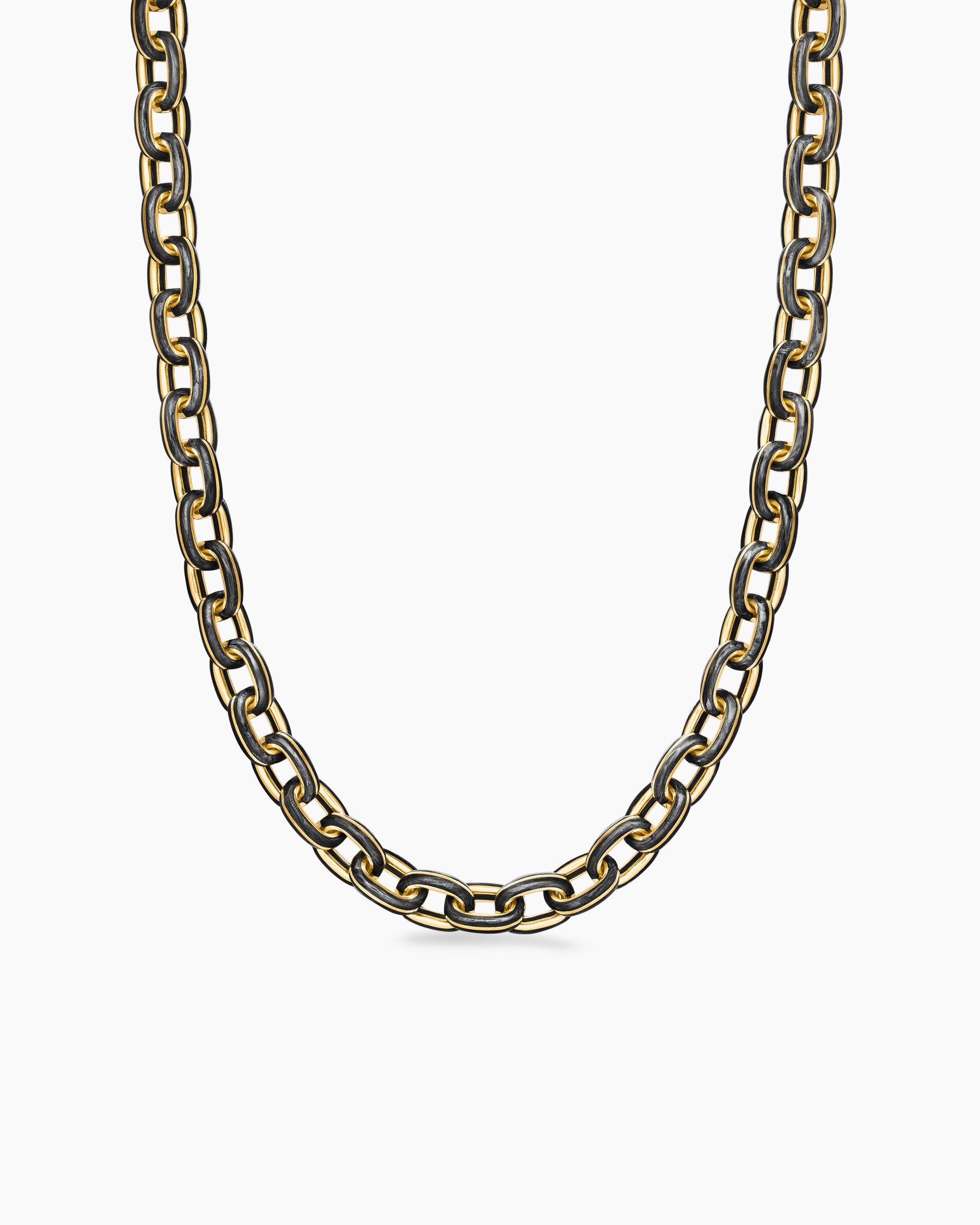 Streamline Oval Link Necklace in 18K Yellow Gold with Forged Carbon, 8.5mm