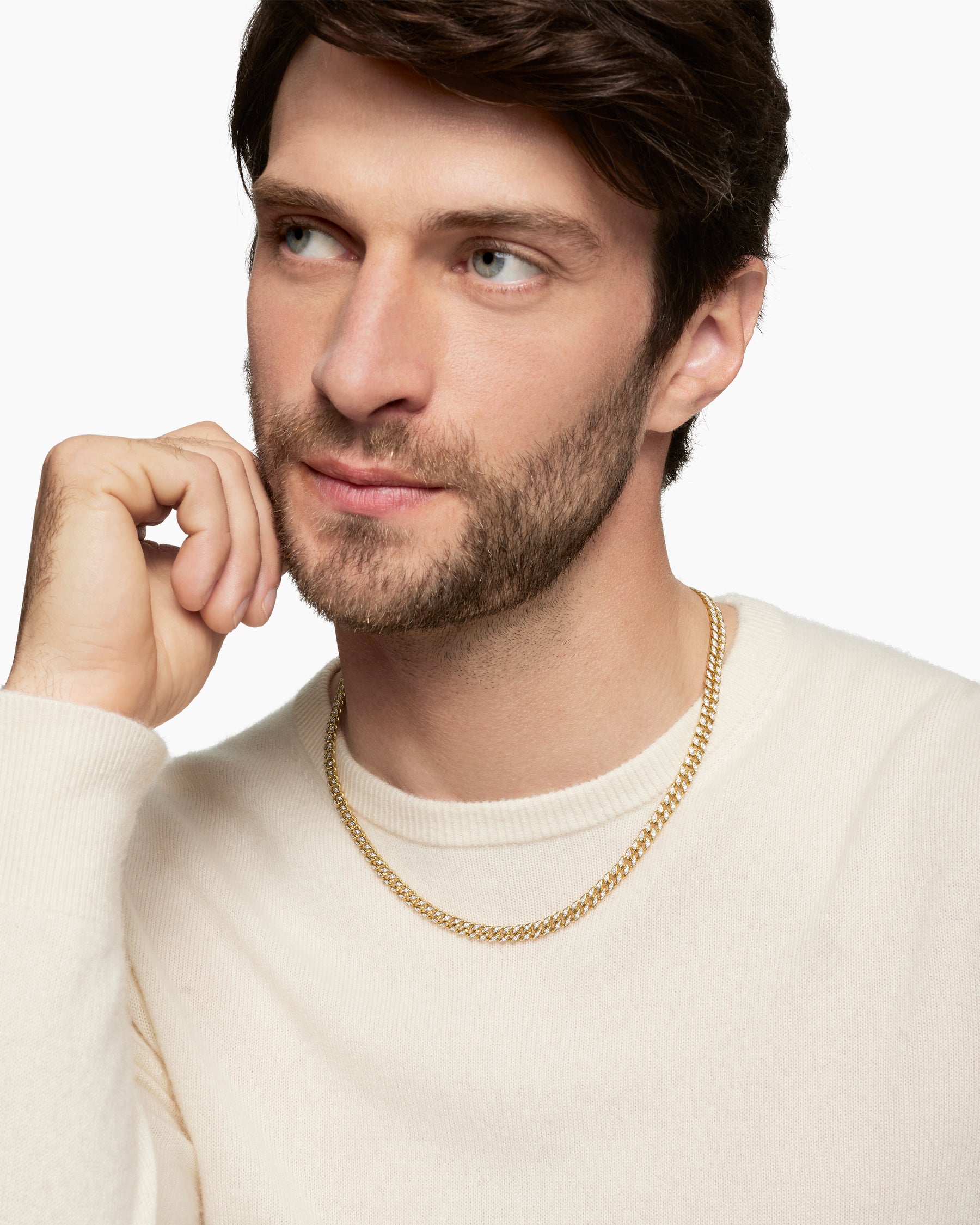Alternative view of Curb Chain Necklace in 18K Yellow Gold with Diamonds, 6mm