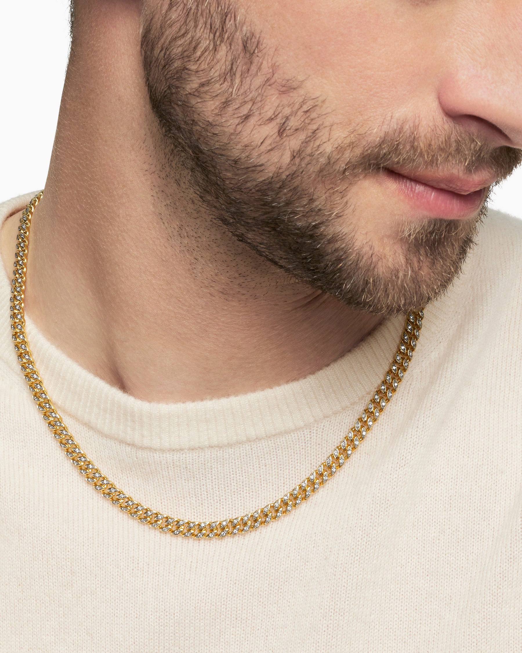 Curb Chain Necklace in 18K Yellow Gold with Diamonds, 6mm - Image 6