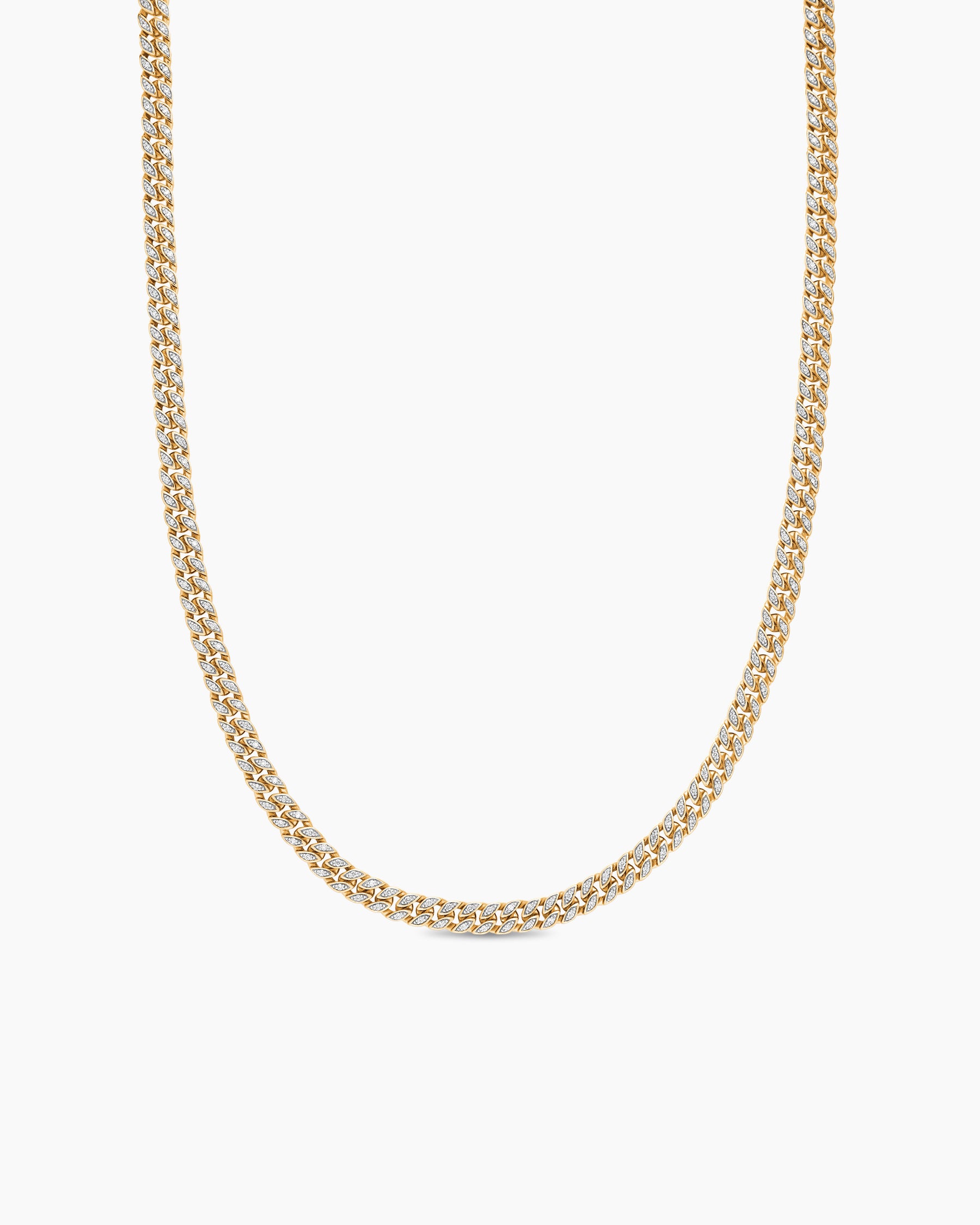 Curb Chain Necklace in 18K Yellow Gold with Diamonds, 6mm