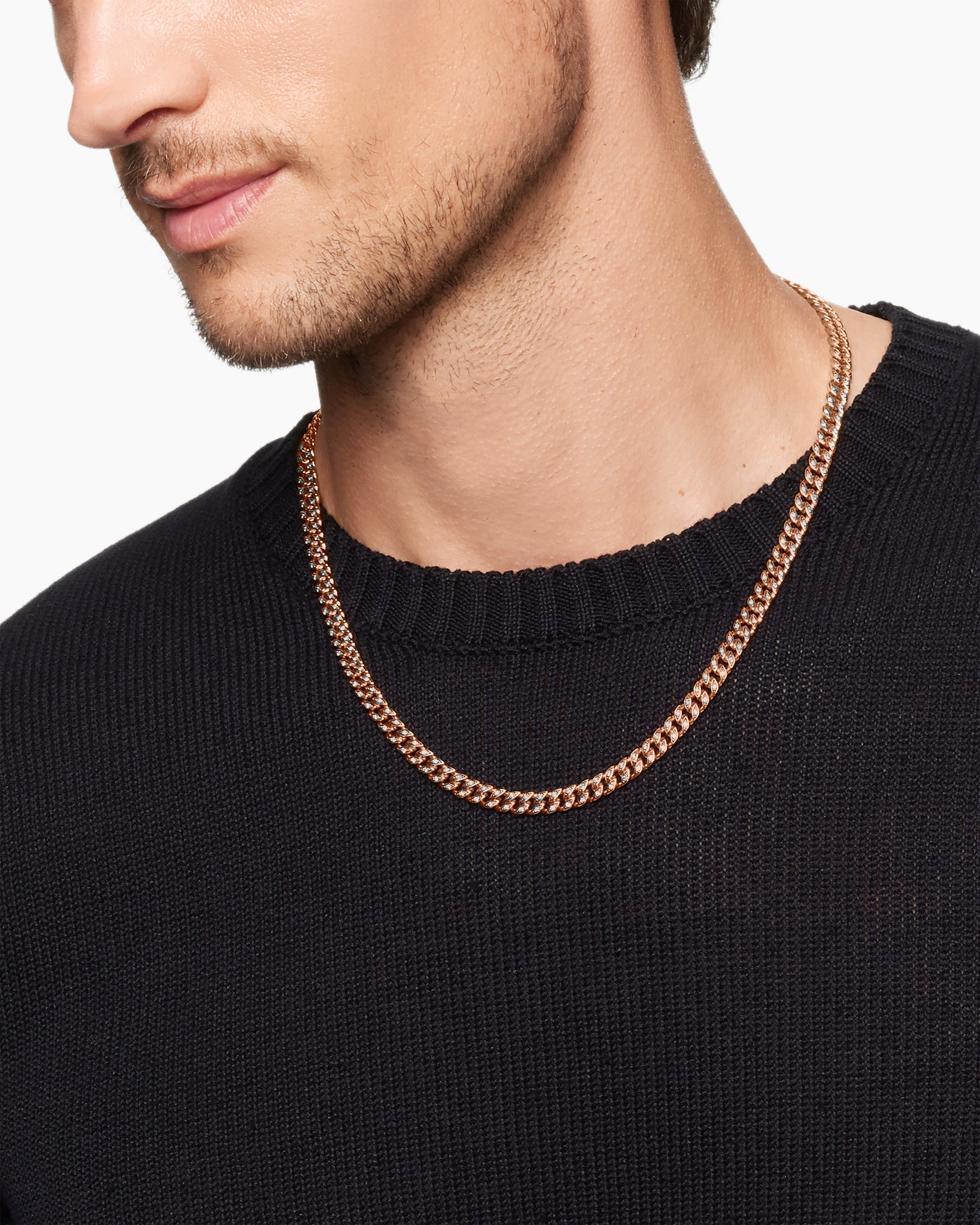 Alternative view of Curb Chain Necklace in 18K Rose Gold with Cognac Diamonds, 6mm