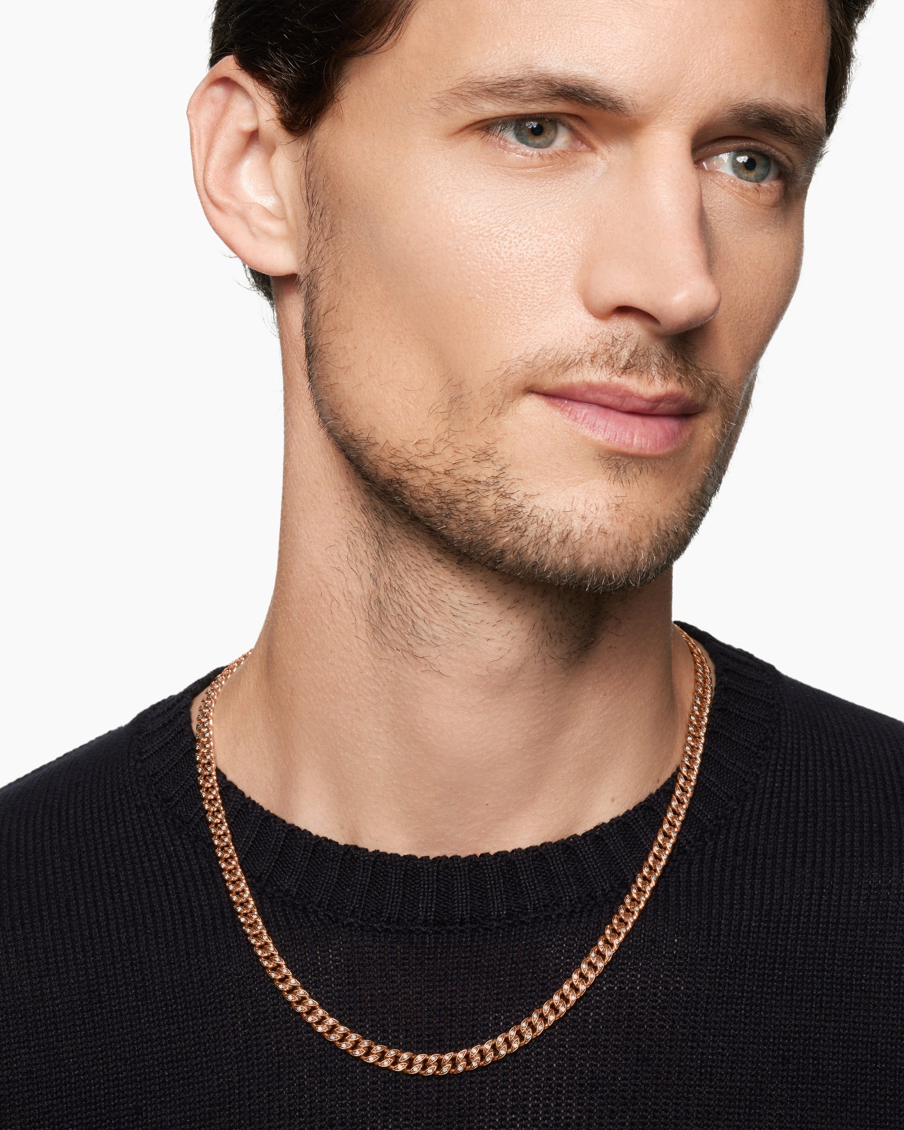 Curb Chain Necklace in 18K Rose Gold with Cognac Diamonds, 6mm - Image 6