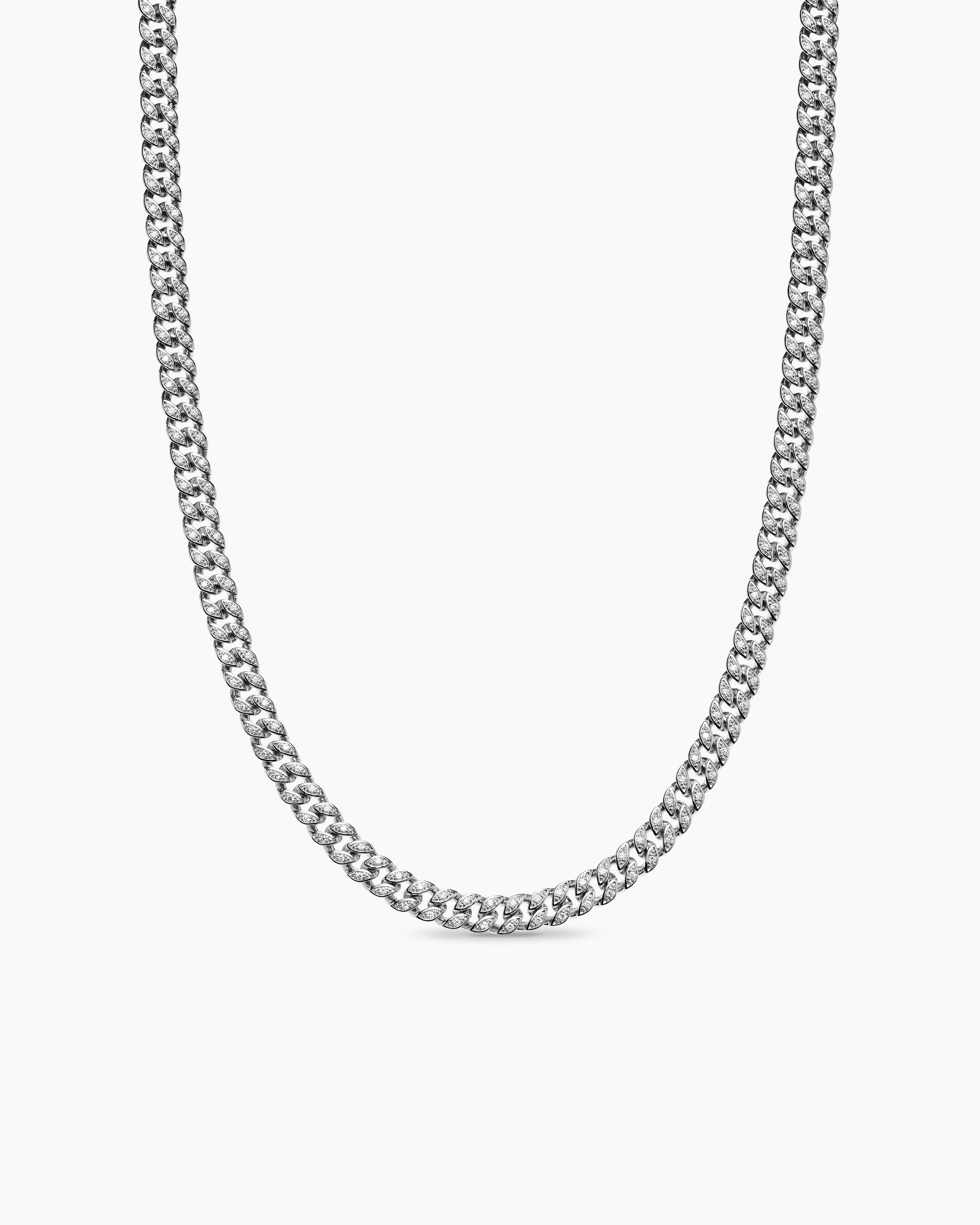 Curb Chain Necklace in Platinum with Diamonds, 6mm