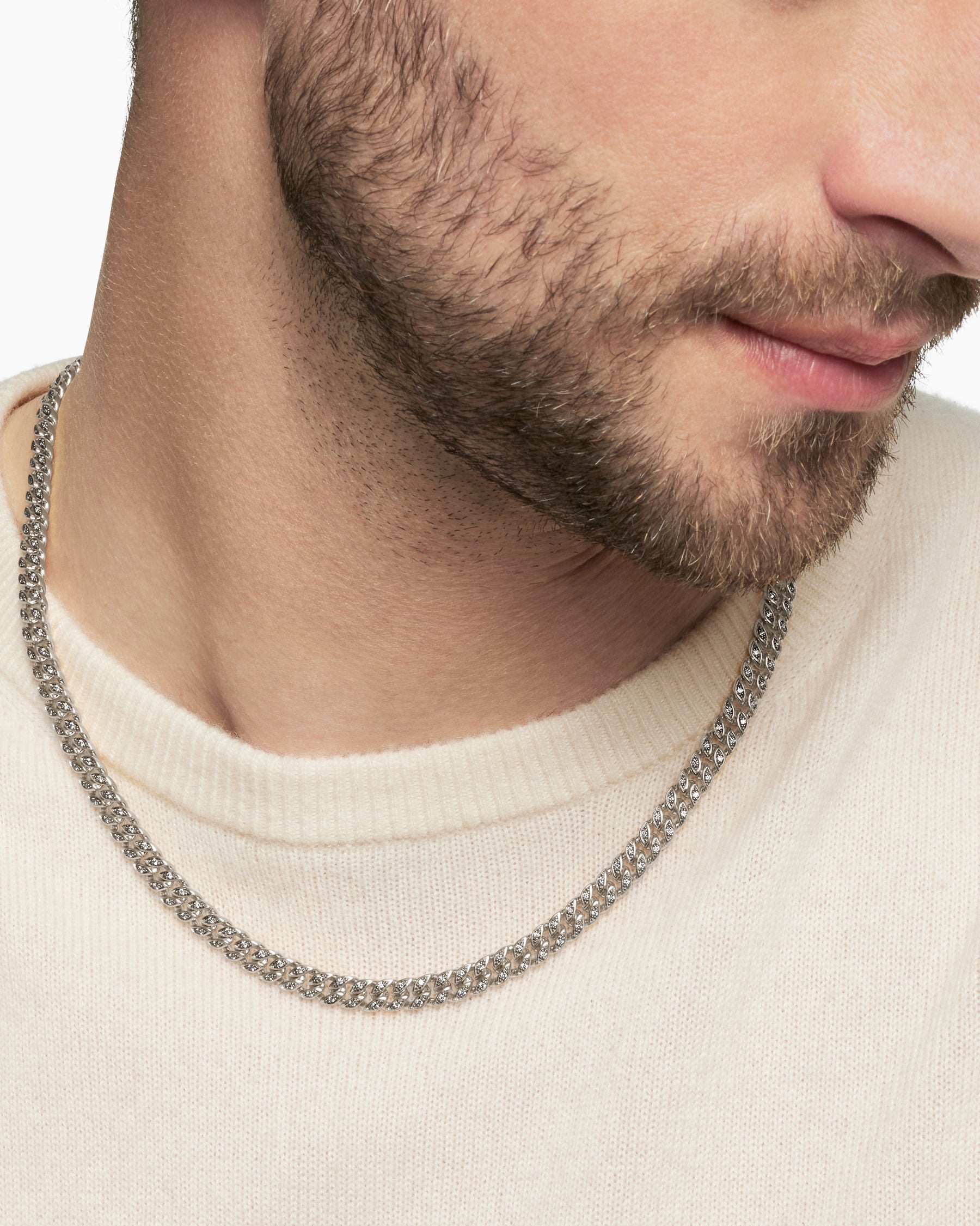 Curb Chain Necklace in Sterling Silver with Diamonds, 6mm - Image 6