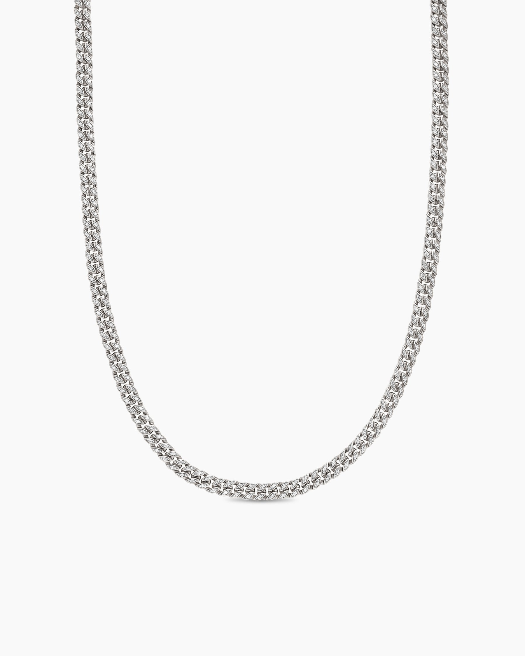 Curb Chain Necklace in Sterling Silver with Diamonds, 6mm