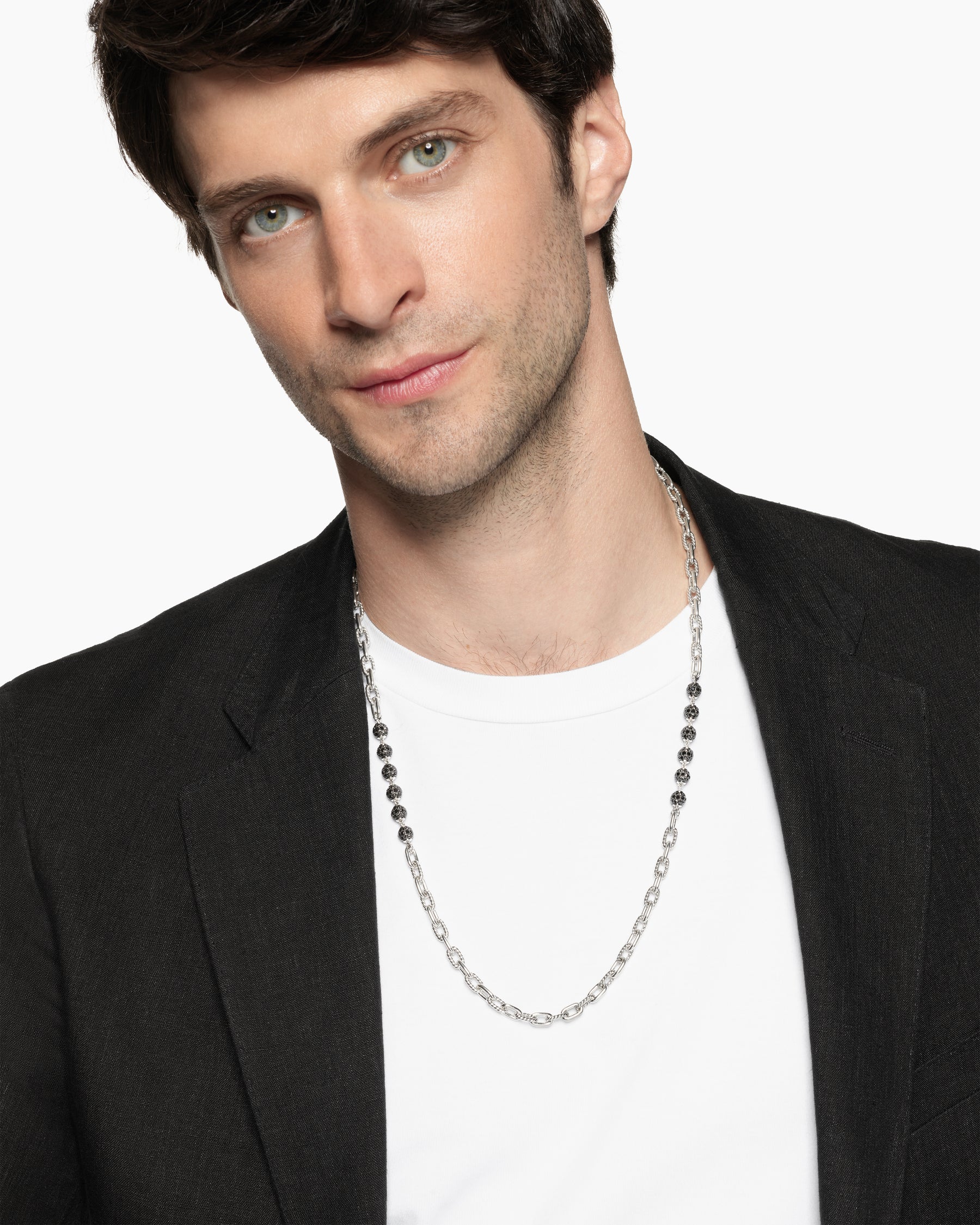 DY Madison Chain Necklace in Sterling Silver with Black Diamonds, 6mm - Image 2