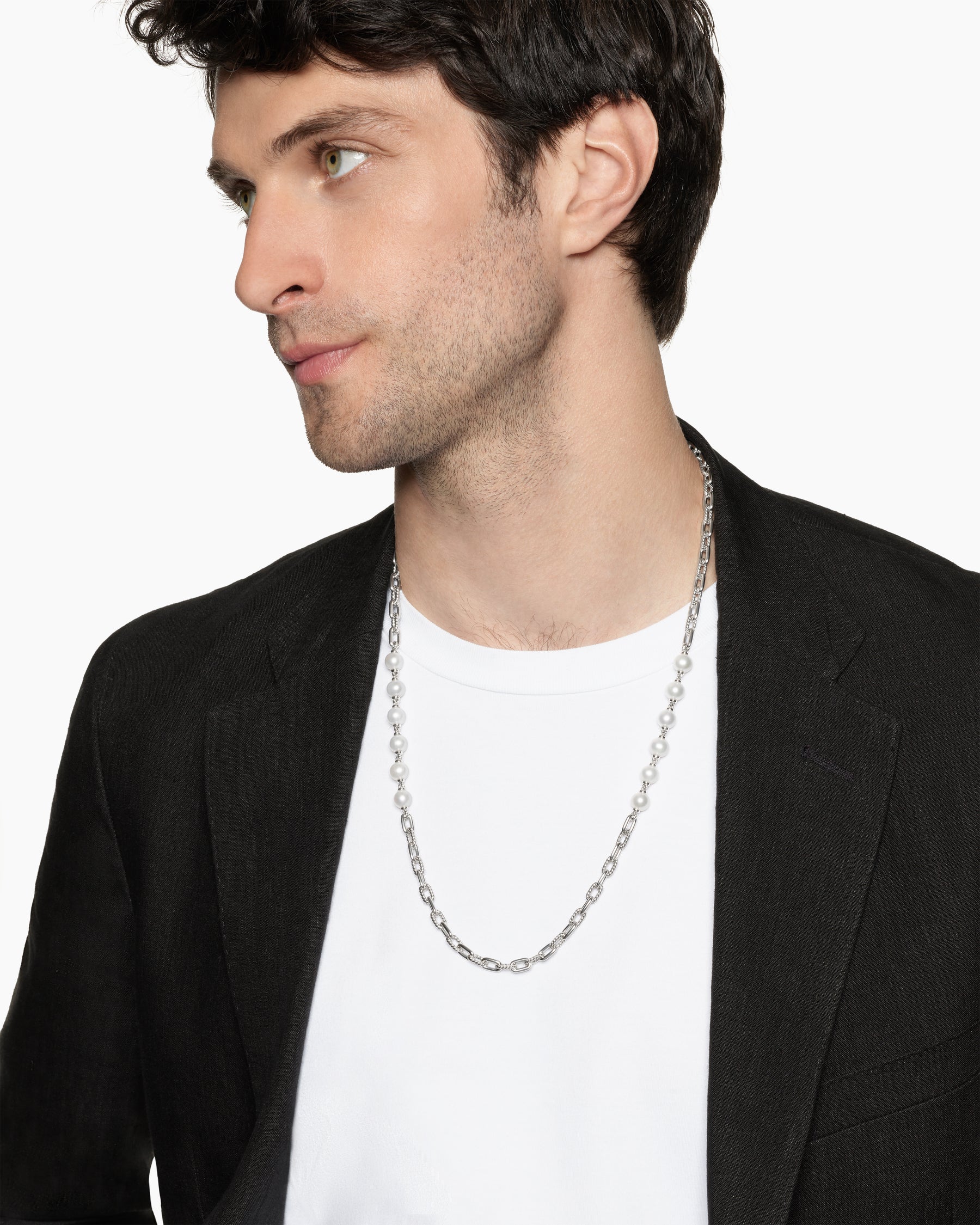 Alternative view of DY Madison Chain Necklace in Sterling Silver with Pearls, 6mm