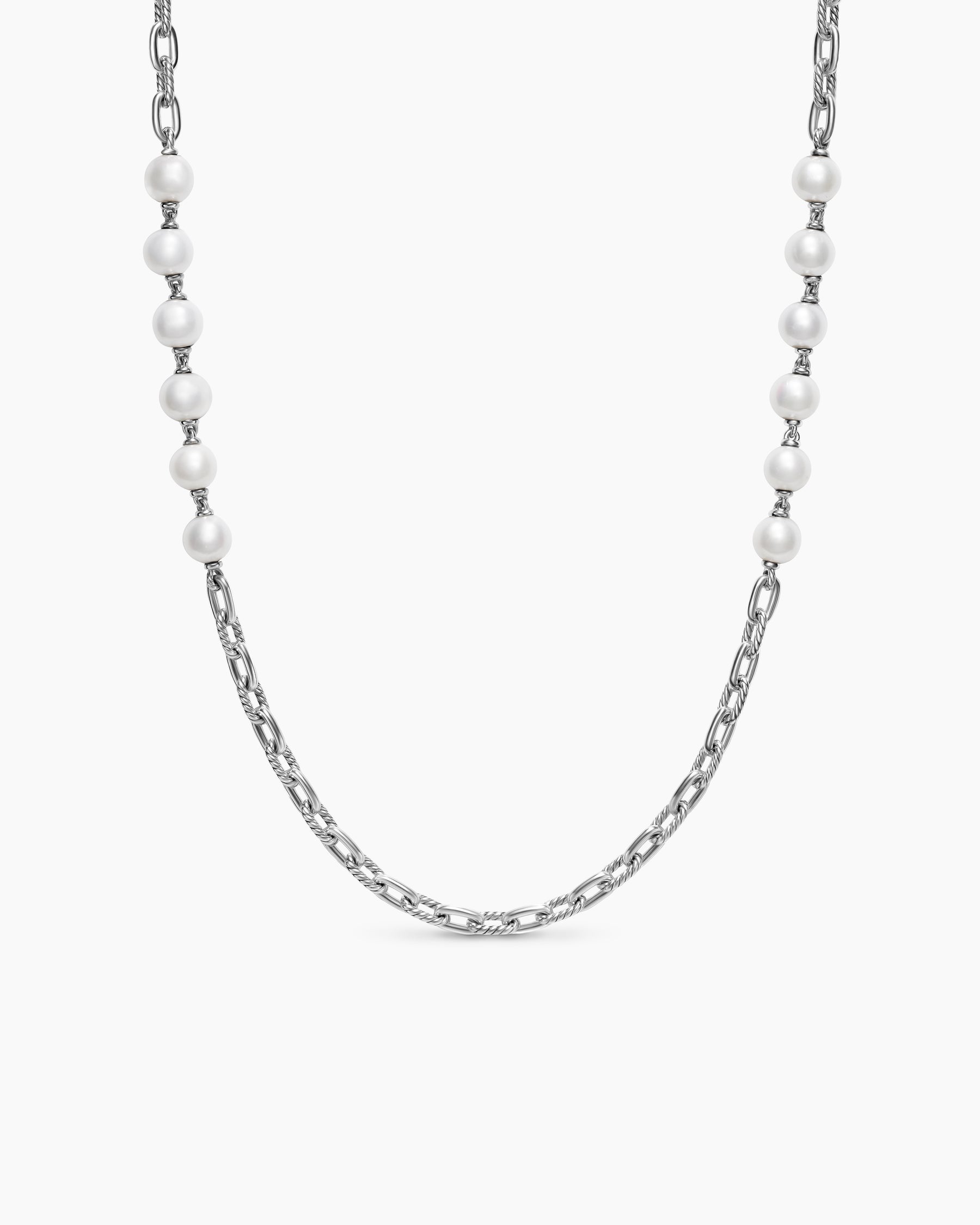DY Madison Chain Necklace in Sterling Silver with Pearls, 6mm