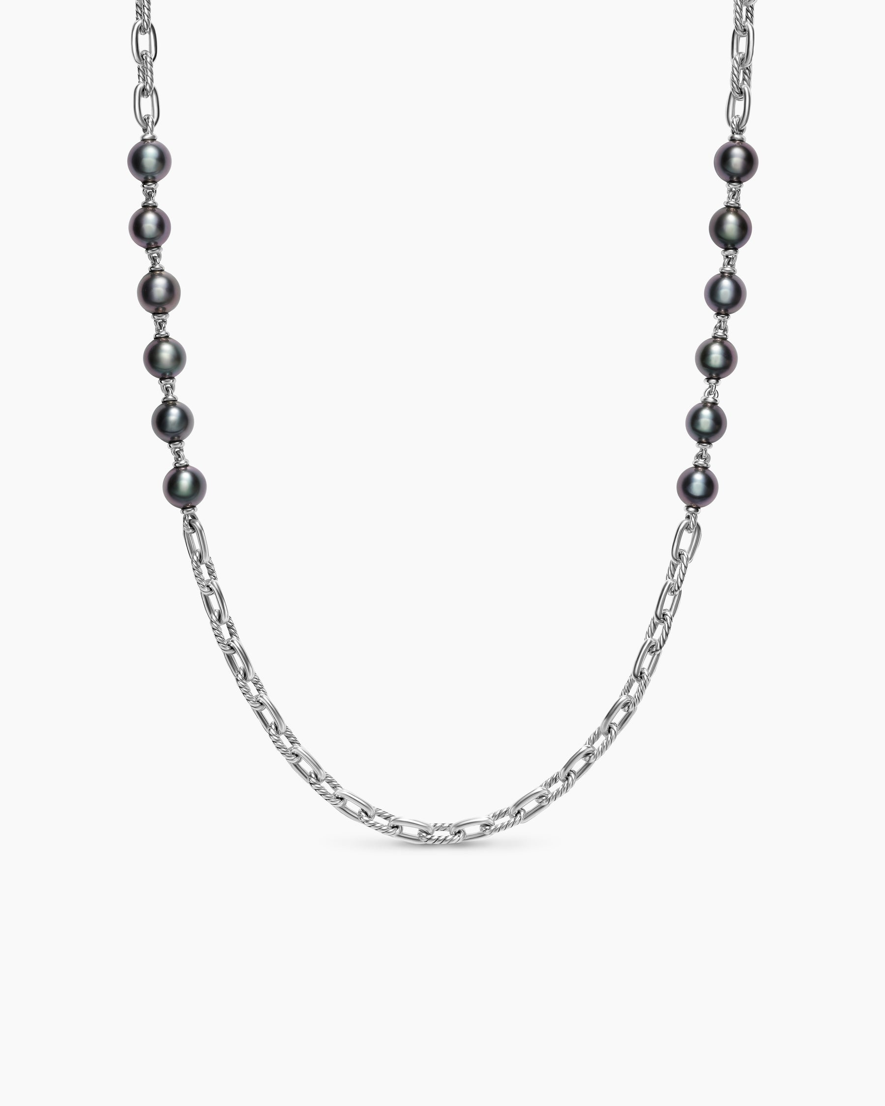 DY Madison Chain Necklace in Sterling Silver with Grey Pearls, 6mm