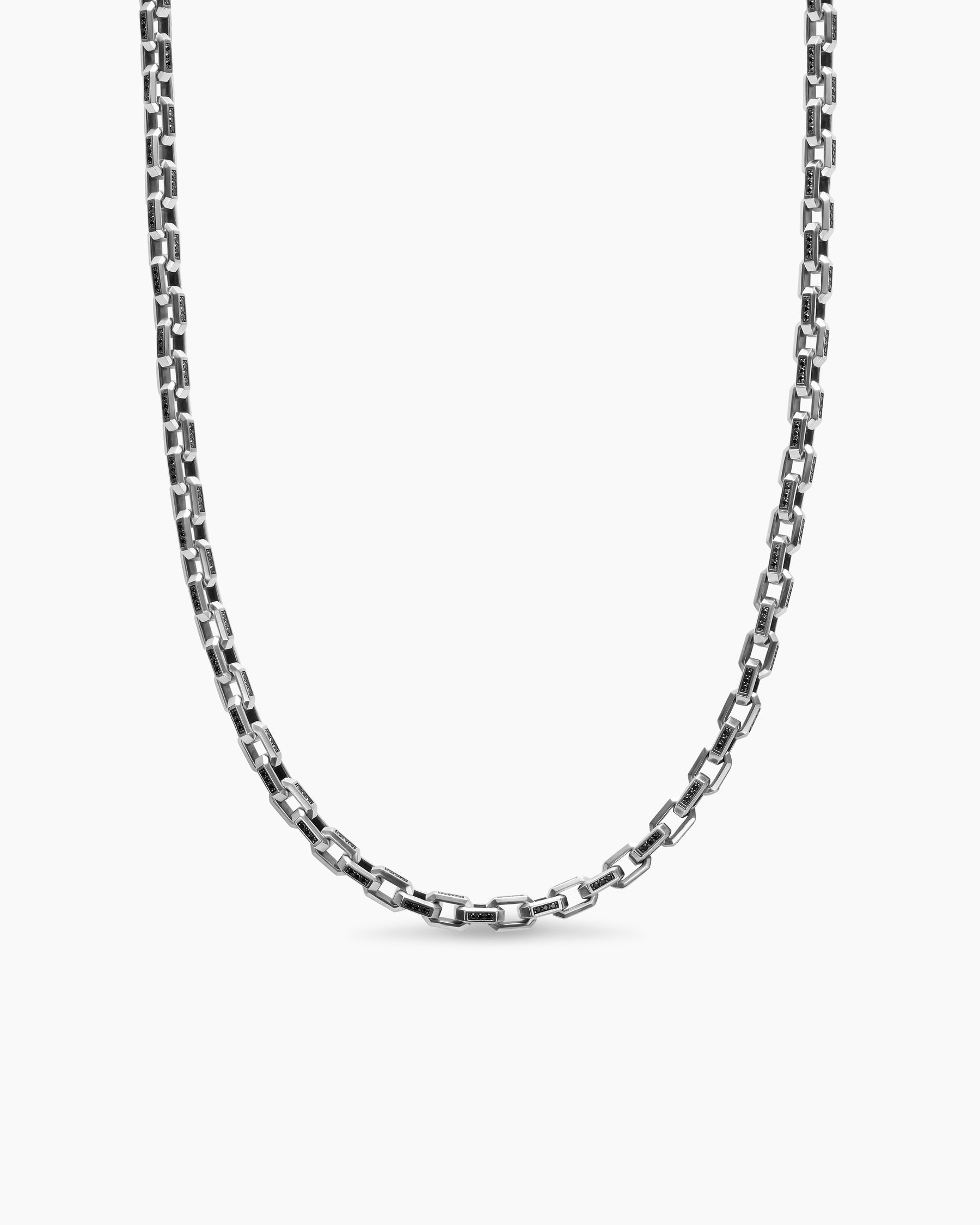 Streamline Link Necklace in Sterling Silver with Black Diamonds, 5.5mm