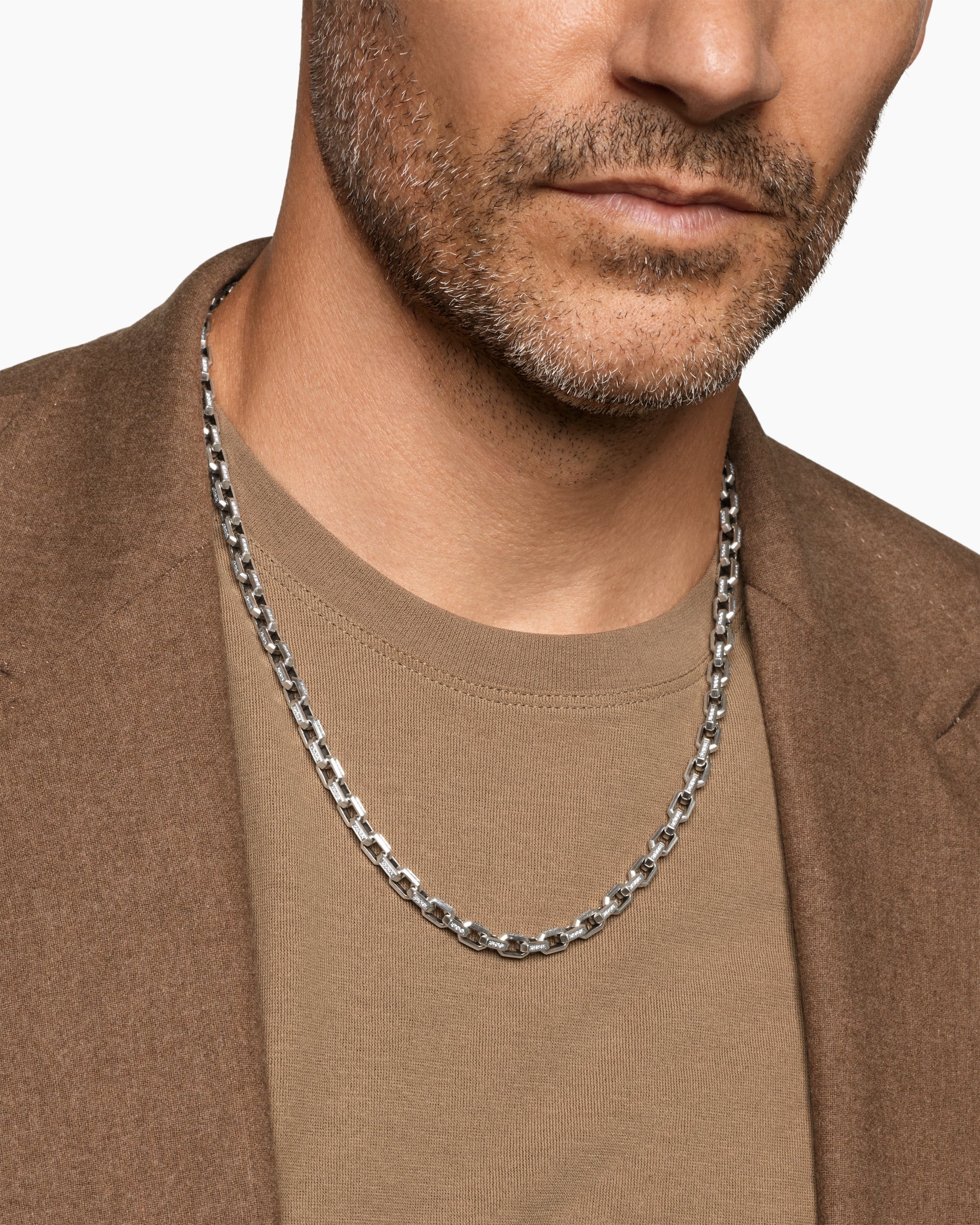 Alternative view of Streamline Link Necklace in Sterling Silver with Diamonds, 5.5mm
