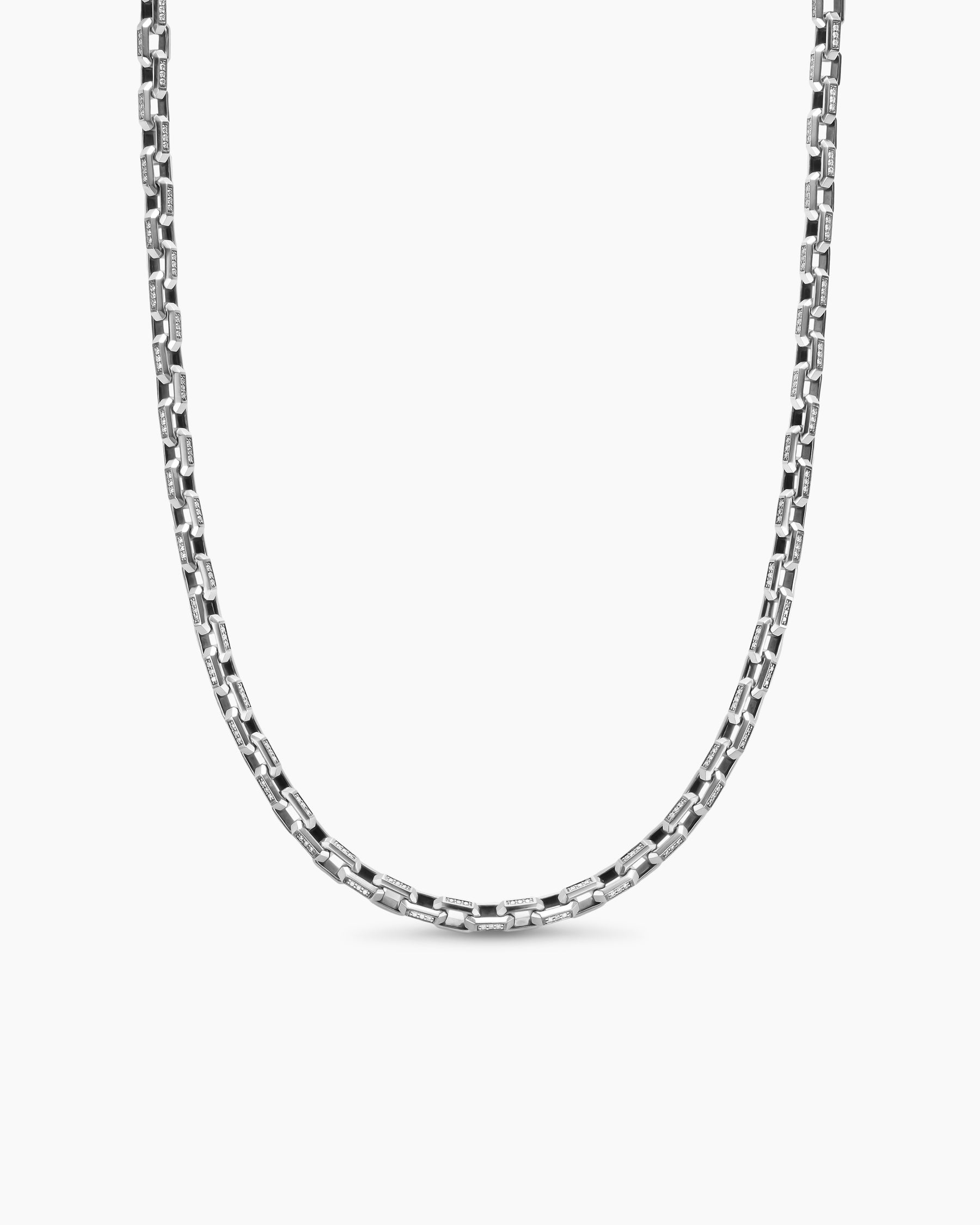 Streamline Link Necklace in Sterling Silver with Diamonds, 5.5mm
