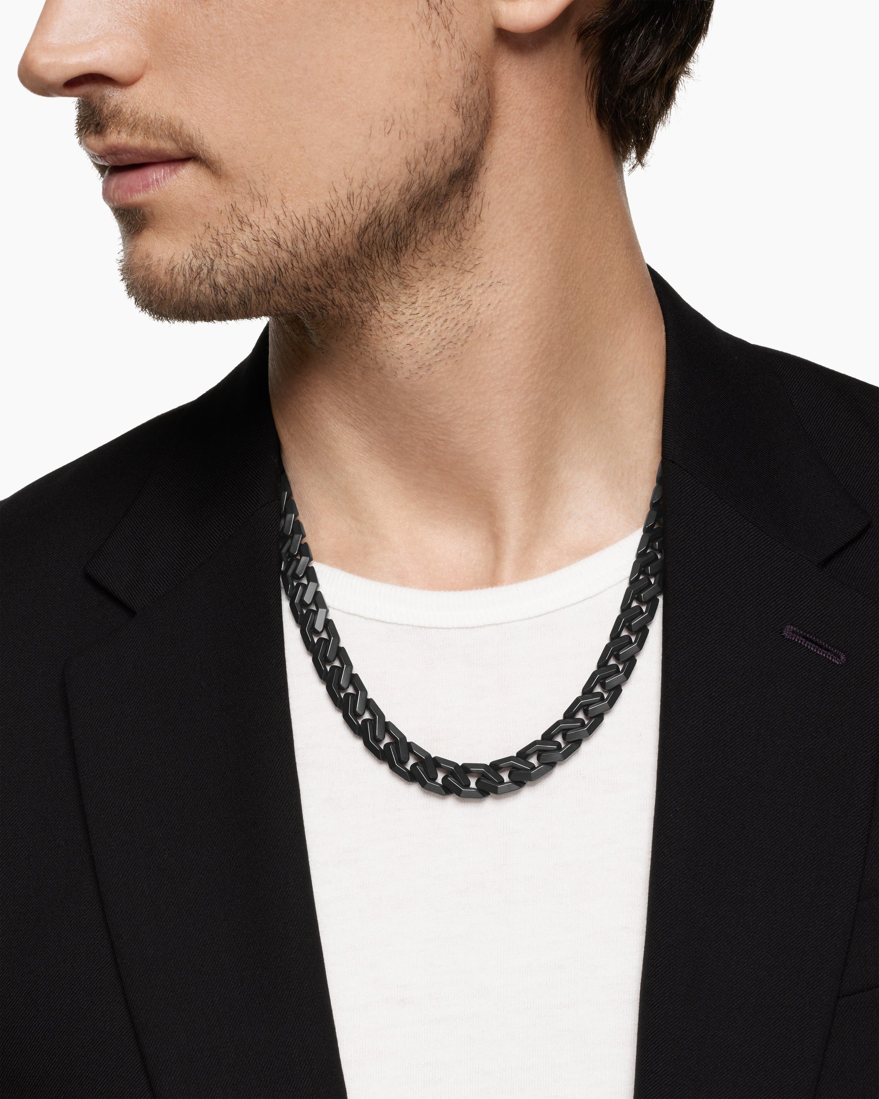 Alternative view of Curb Chain Angular Link Necklace in Black Titanium, 11.5mm
